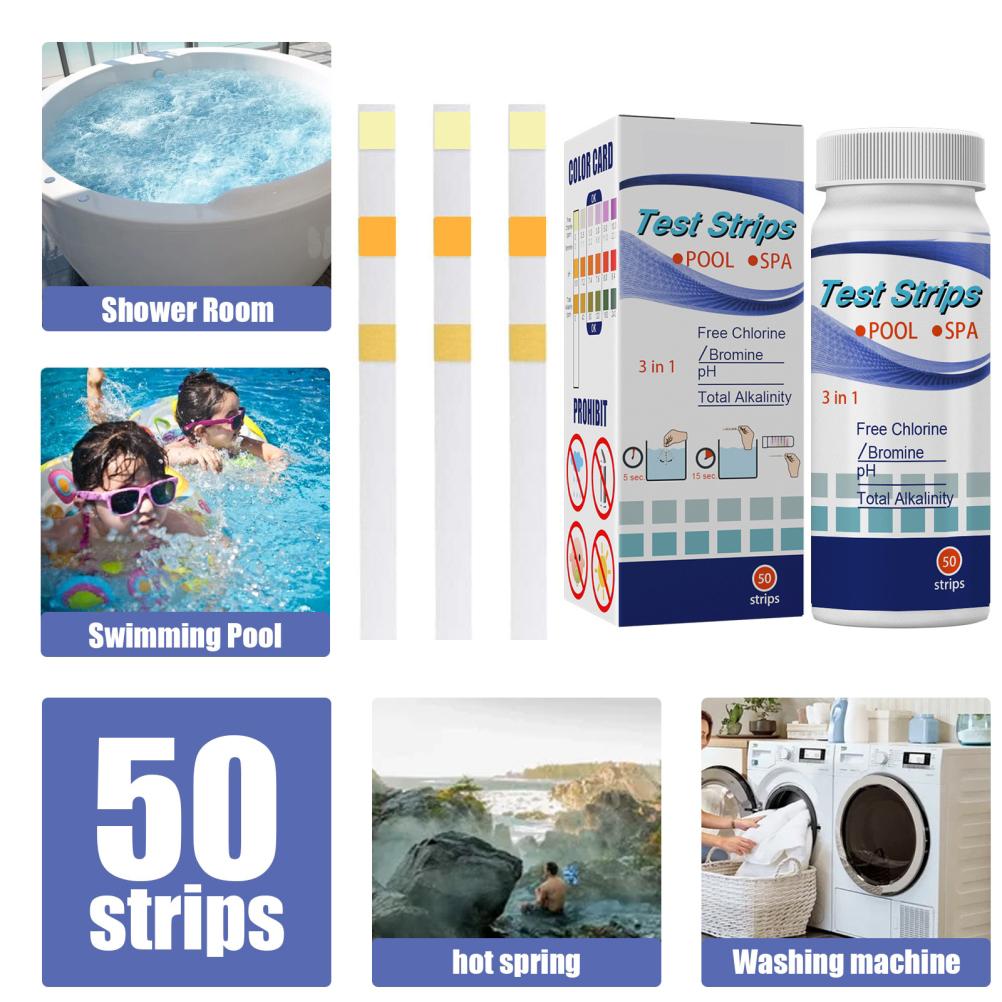 50 Stück 3-in-1-teststreifen Zur Bestimmung Der Schwimmbadwasserqualität (alkalität, Chlor, Ph-wert, Freies Chlor)