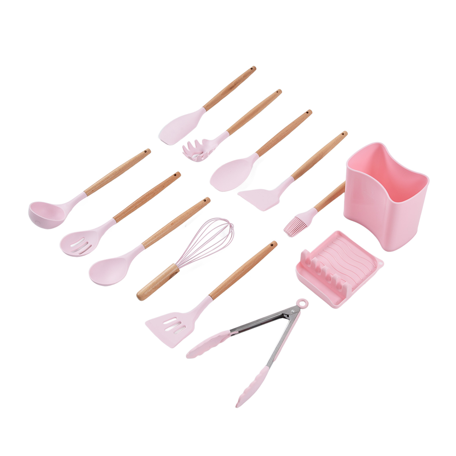 13-teiliges Silikon-küchenhelfer-set Mit Guter Isolierung, Holzgriffen, Lebensmittelechtem Silikon Und Antihaftbeschichtung – Ideal Für Zuhause Und Camping.