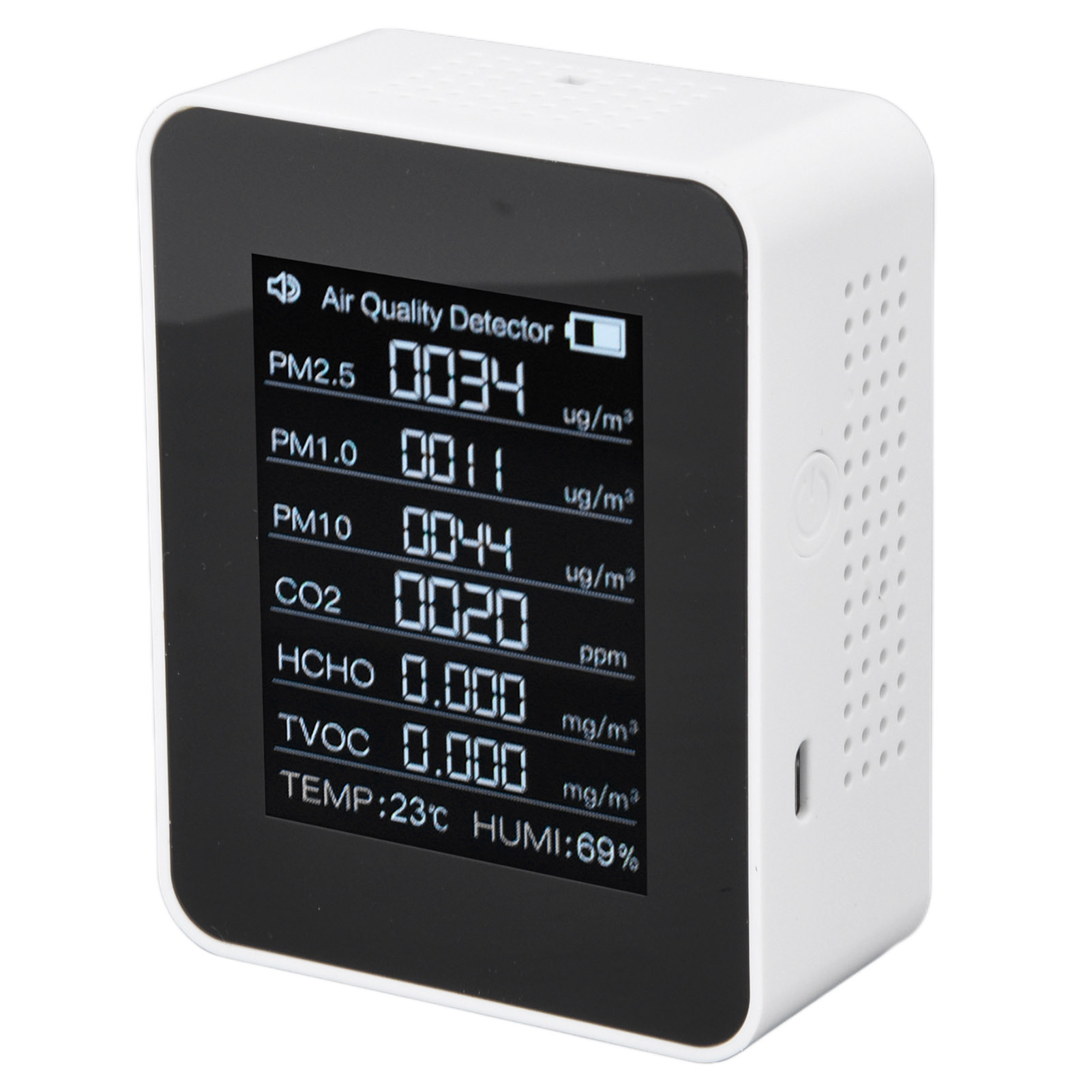 Luftqualitätsmonitor 8-in-1 Mit Echtzeit-farbdisplay, Platzsparend, Vielseitig Einsetzbar, Co2-detektor Für Tvoc, Hcho, Pm2,5, Pm1,0, Pm10, Weiß