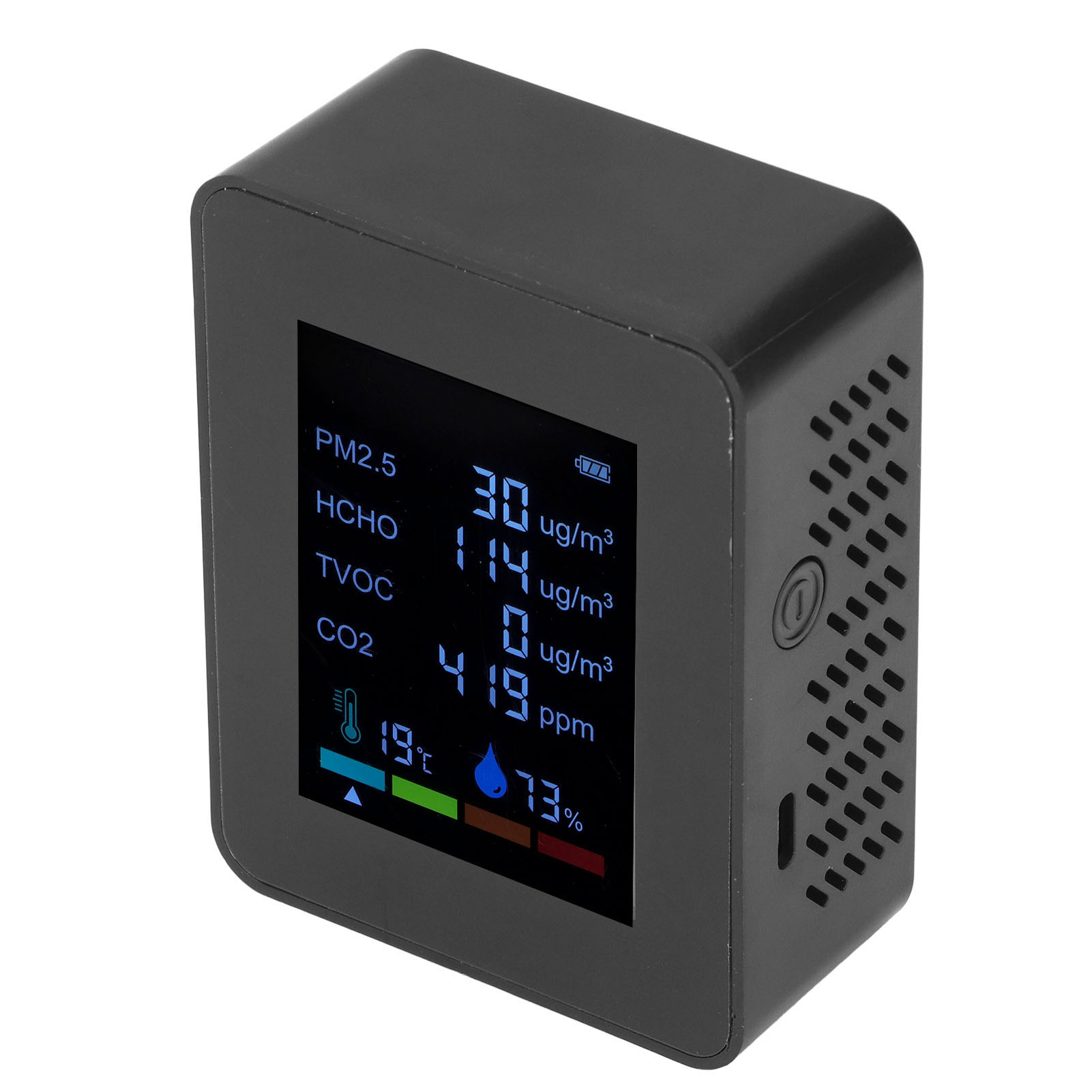 Multifunktionales 6-in-1-co2-messgerät, Luftqualitätsmonitor, Temperatur-, Pm2,5-, Tvoc- Und Hcho-detektor, Usb-ladefunktion, Schwarz