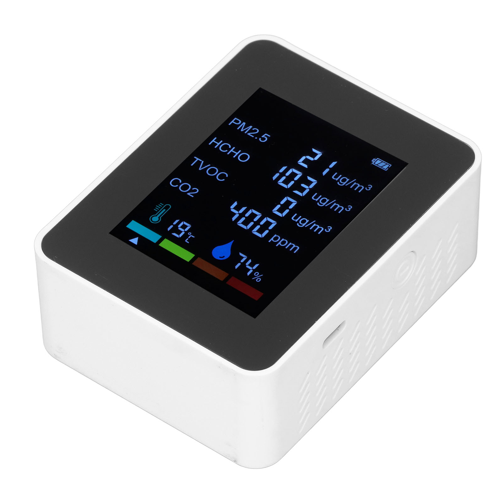 Multifunktionales 6-in-1-co₂-messgerät, Luftqualitätsmonitor, Temperatur-, Pm2,5-, Tvoc- Und Hcho-detektor, Usb-ladefunktion, Weiß