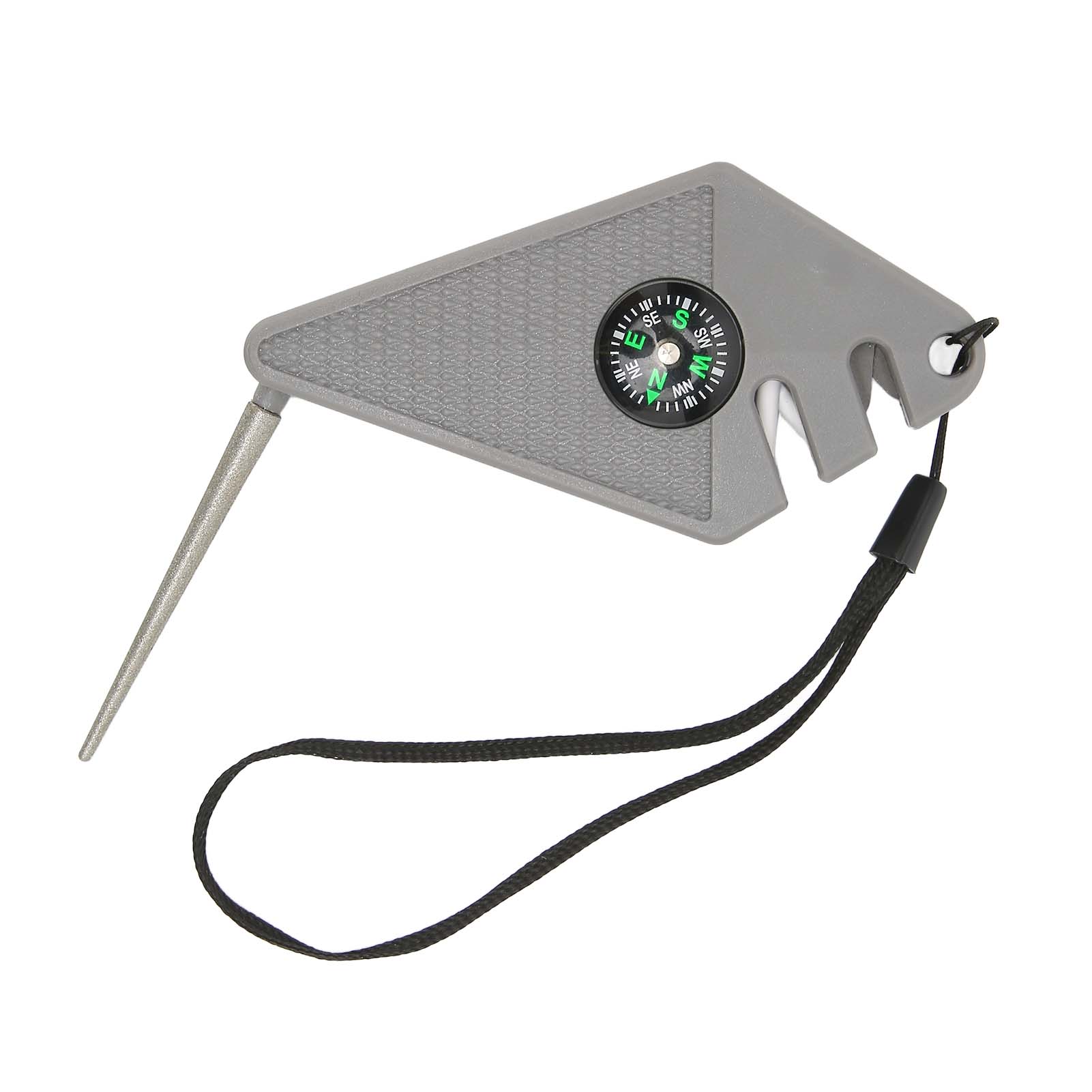 6-in-1 Outdoor-messerschärfer (2er-pack) Mit Kompass, Überlebenspfeife, Hakenschärfer Und Polierer, Tragbar, Grau