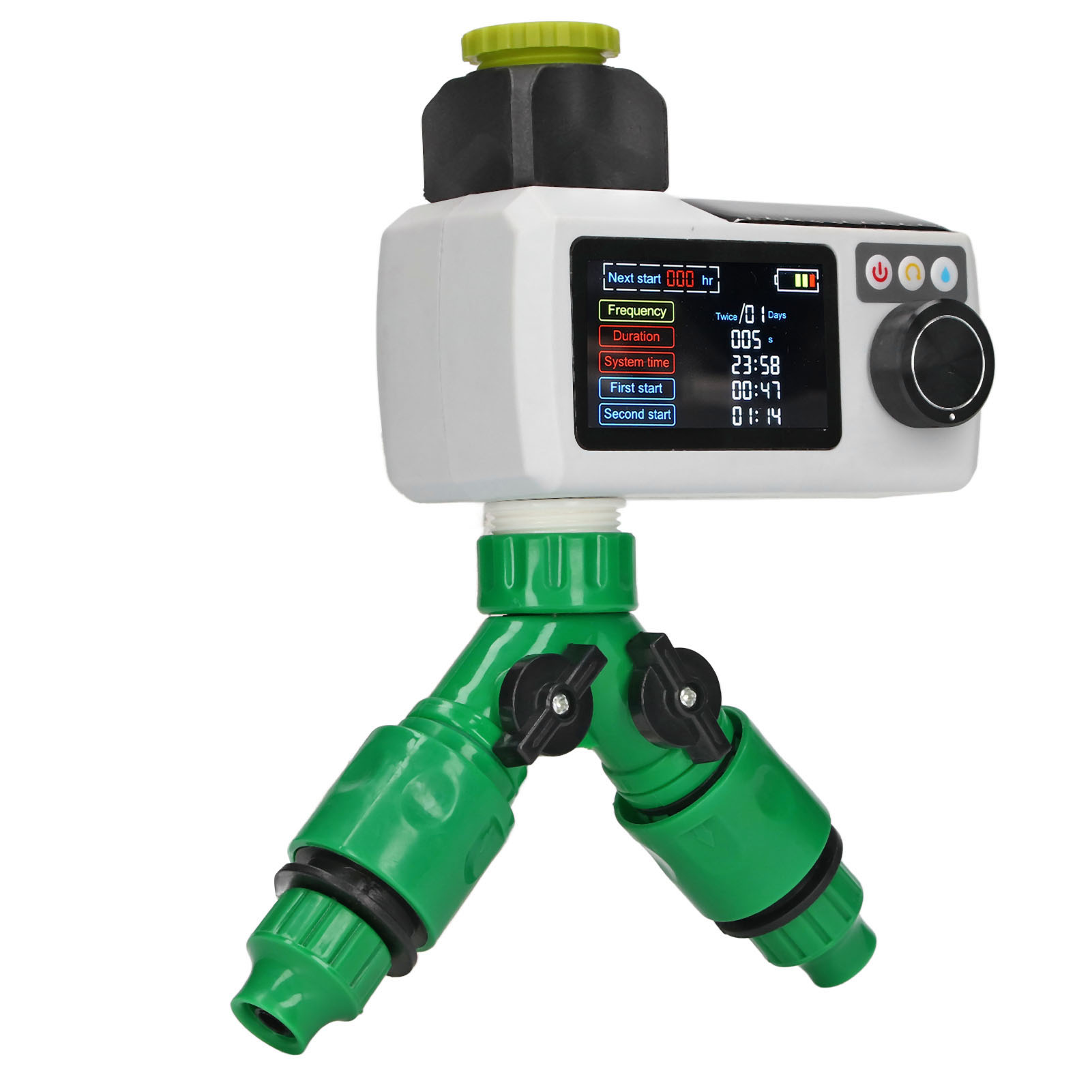 Solarbetriebener Bewässerungstimer Mit 1,2-v-ni-mh-akku, Regensensor, Doppelanschluss Und Automatischer Gartensprenganlage