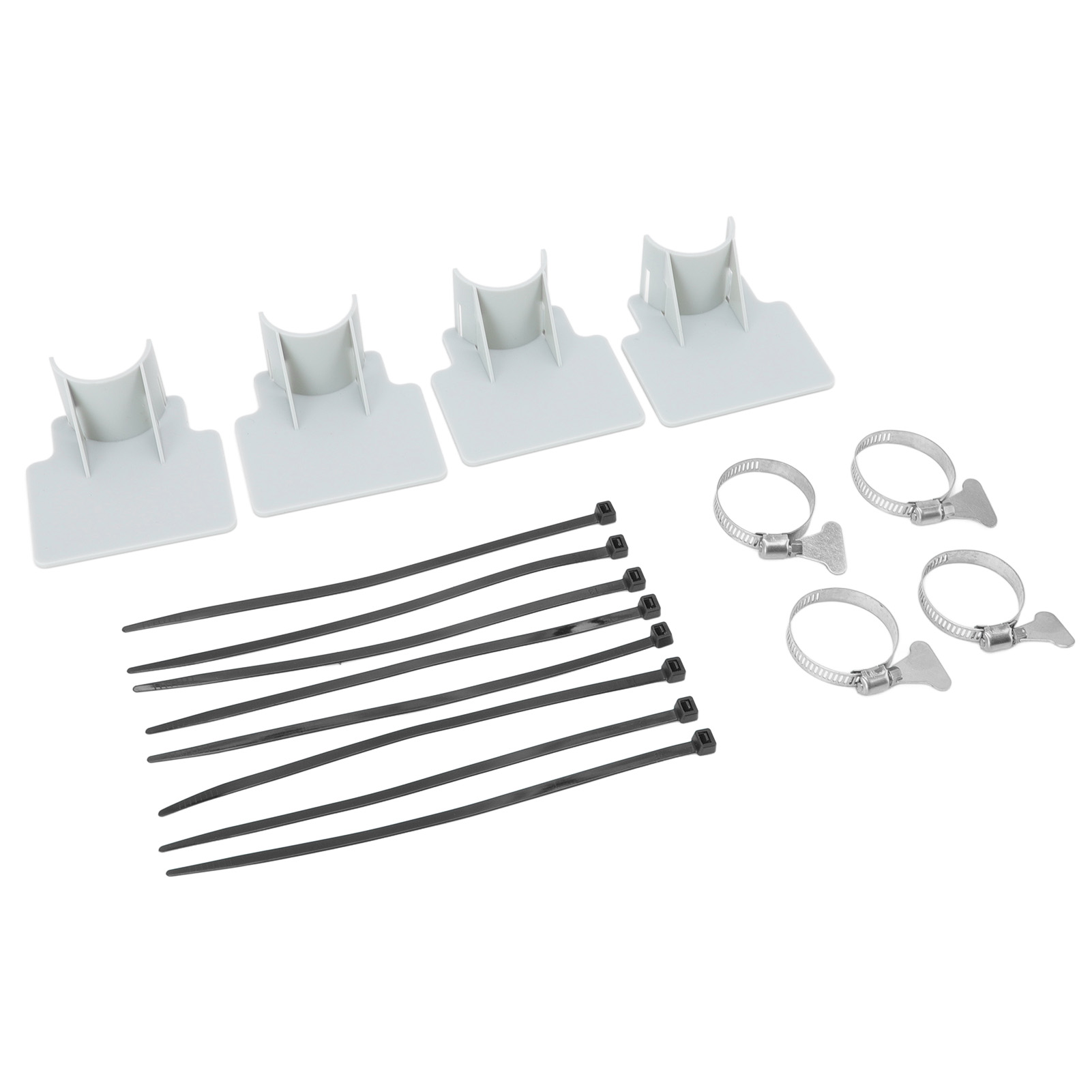 Set Mit 4 Poolschlauchhalterungen, Kabelbindern, Edelstahl-schlauchschellen, Grau.