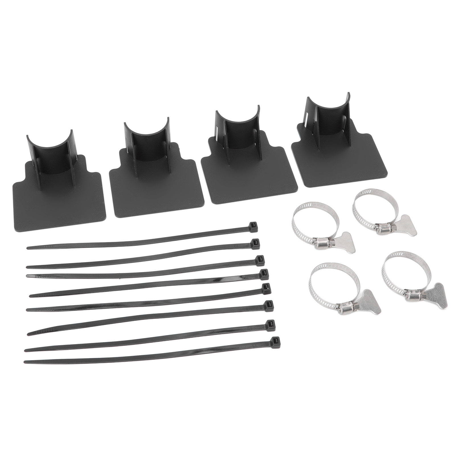 Set Mit 4 Poolschlauchhalterungen, Kabelbindern, Edelstahl-schlauchschellen, Schwarz.