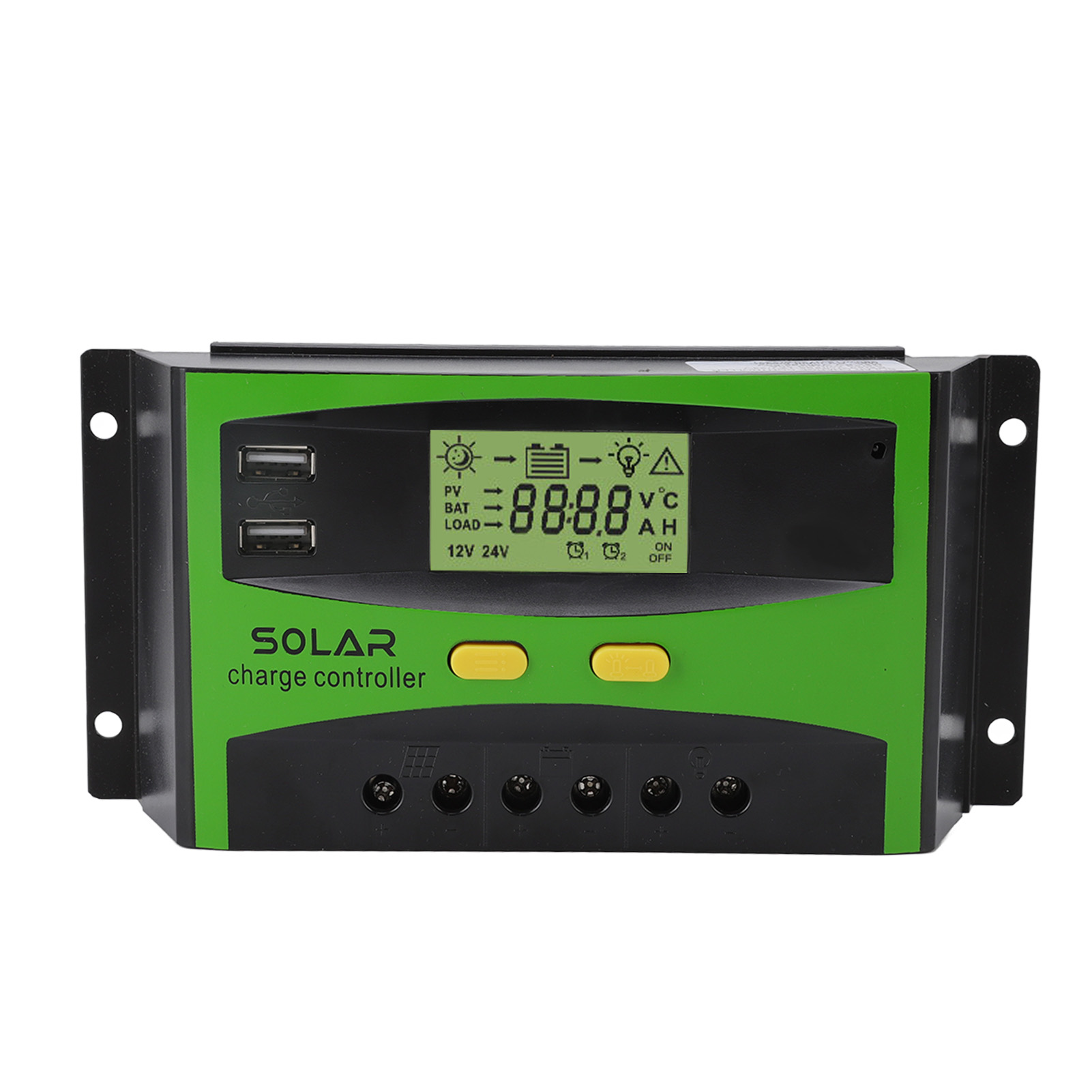 12v/24v Pwm-solarregler Mit Zwei Usb-anschlüssen Und Zwei Tasten, Mit Lcd-bildschirm, Für Haus Und Garten, 60a 650w (12v) 1300w (24v)