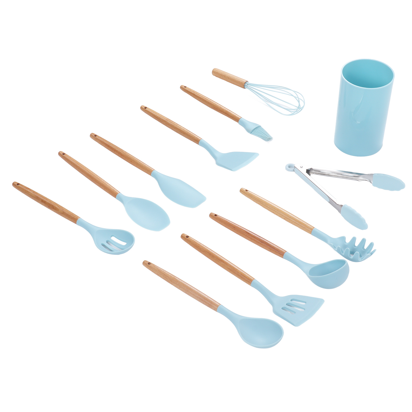 12-teiliges Küchenutensilien-set, Antihaftbeschichtet, Mit Holzgriffen Und Silikon-küchenhelfern