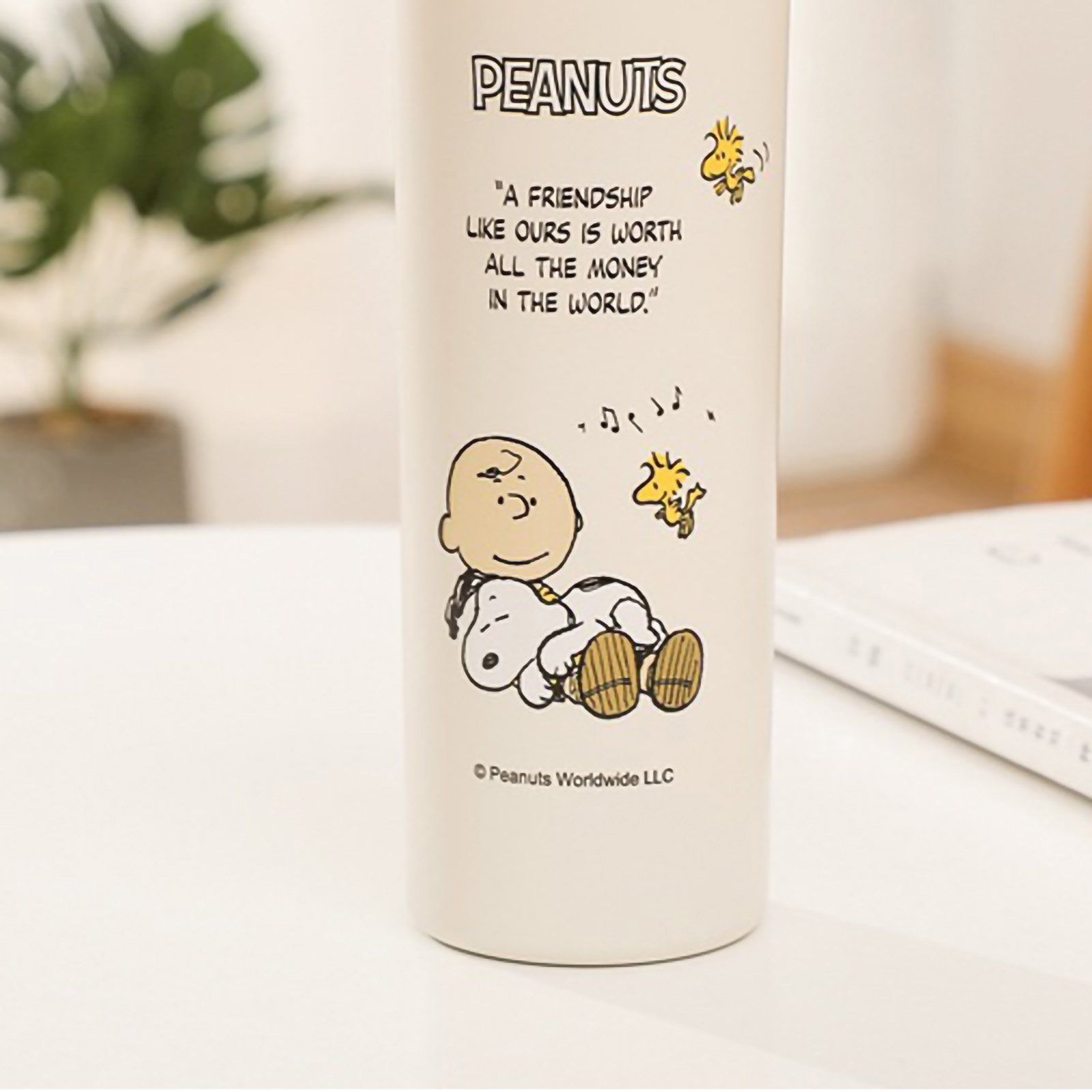 Isolierter Edelstahlbecher, Niedliches Cartoon-design, Rutschfest, Tragbar, Für Kinder, Beige, 500 Ml