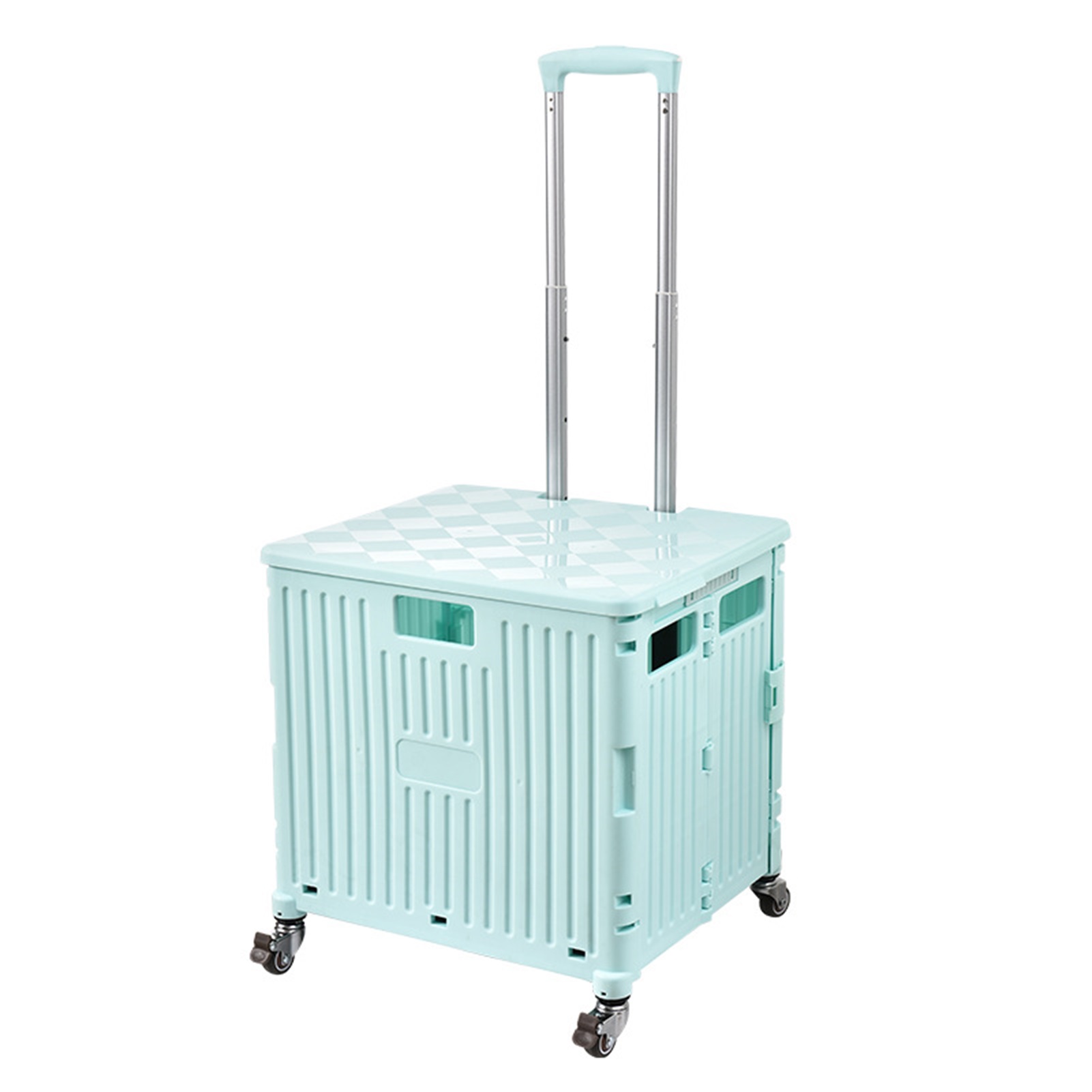 Tragbarer Und Faltbarer Einkaufswagen Mit Rädern, Blau, Ideal Für Den Supermarkteinkauf.