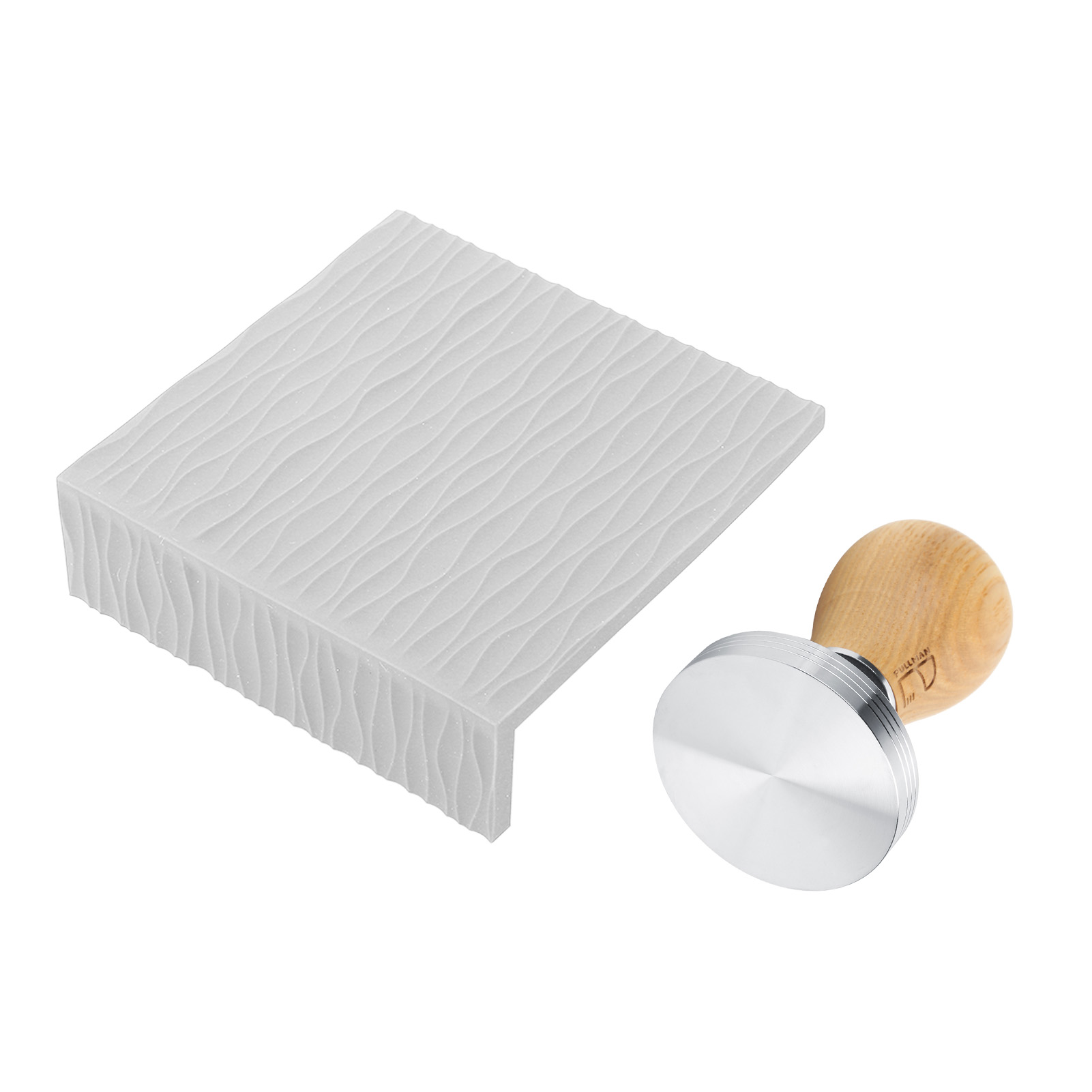 58-mm-kaffeetamper-set, Buchenholzgriff, Kaffeehammer, Geprägte Tampermatte, Grau, Für Zuhause Und Cafés