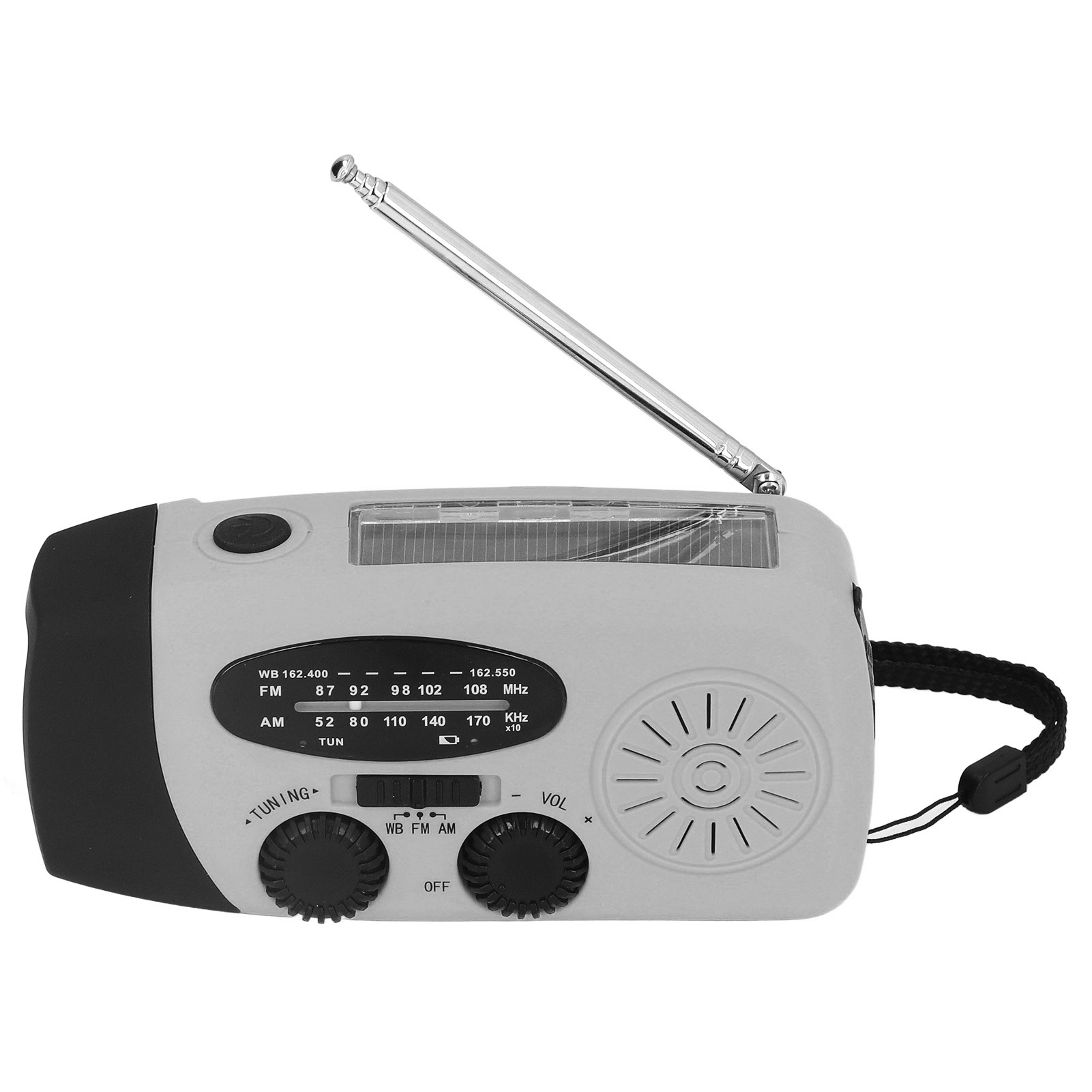 Handkurbel-solarradio, Multifunktionales Notfallradio Mit Led-beleuchtung Und Taschenlampe Für Camping, Silbergrau, Usa