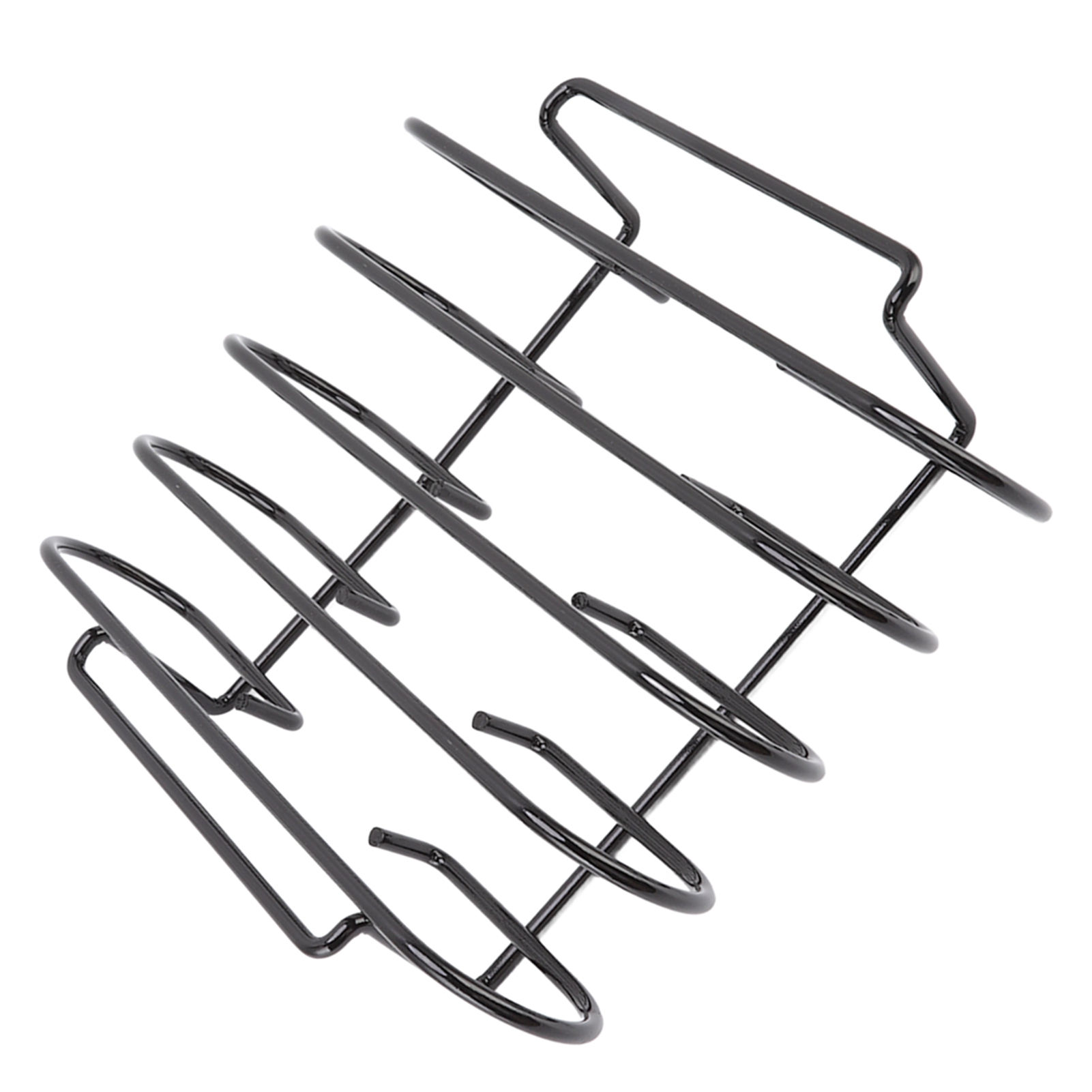 Kompakter Und Tragbarer Rippchenhalter Aus Robustem Und Wiederverwendbarem Schwarzem Eisen, Ideal Für Grillabende Und Camping.
