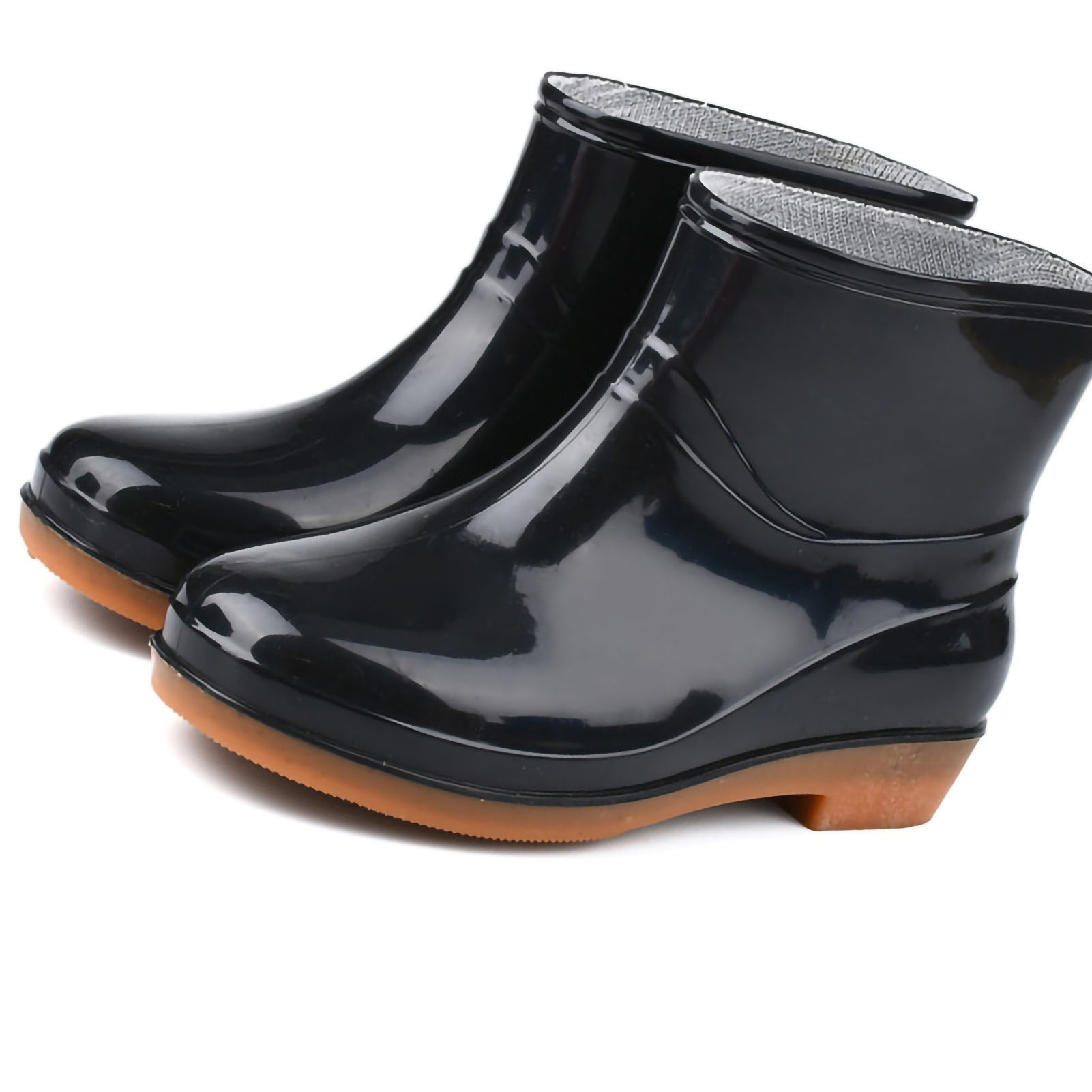 Modische, Rutschfeste, Kurze Regenstiefel Mit Runder Zehenpartie Aus Schwarzem Pvc, Größe 38