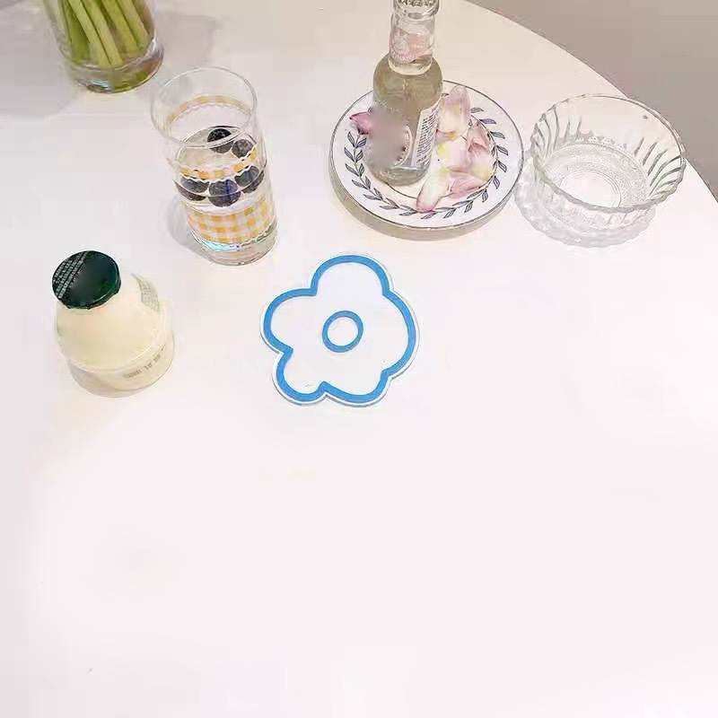 Acryl-untersetzer Mit Blumenmuster, Wärmeisolierend, Transparent, Stabil Und Rutschfest, Blau