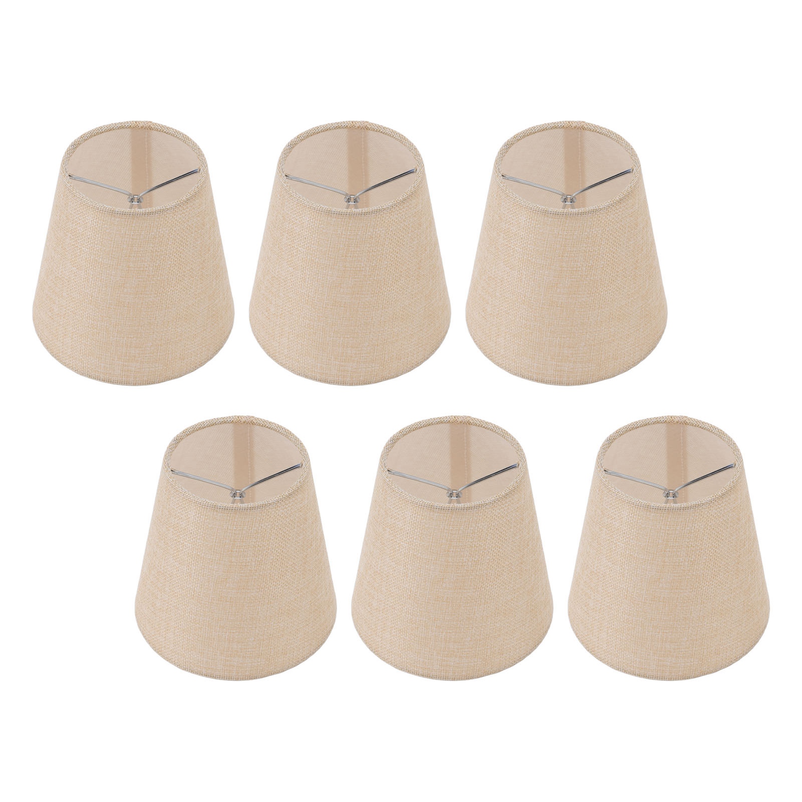 Set Aus 6 Zylindrischen Leinenlampenschirmen Mit Eisenfuß Für Haushaltslampen