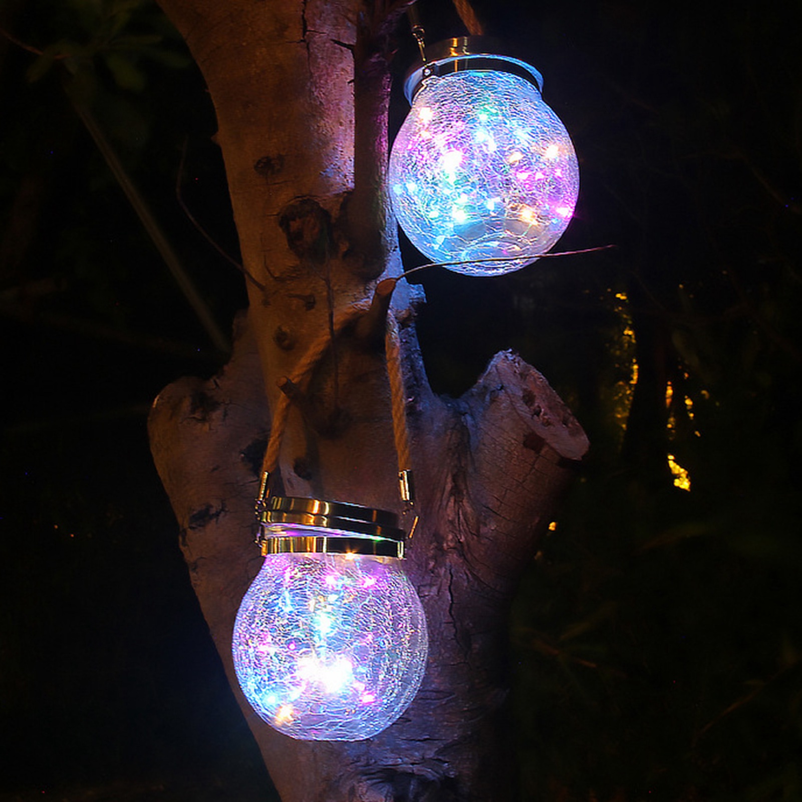 Solarlaterne Aus Crackle-glas, 30 Leds, Wasserdicht, Hängend, In Form Eines Einmachglases, Für Terrasse, Hof Oder Fest (4 Farben)