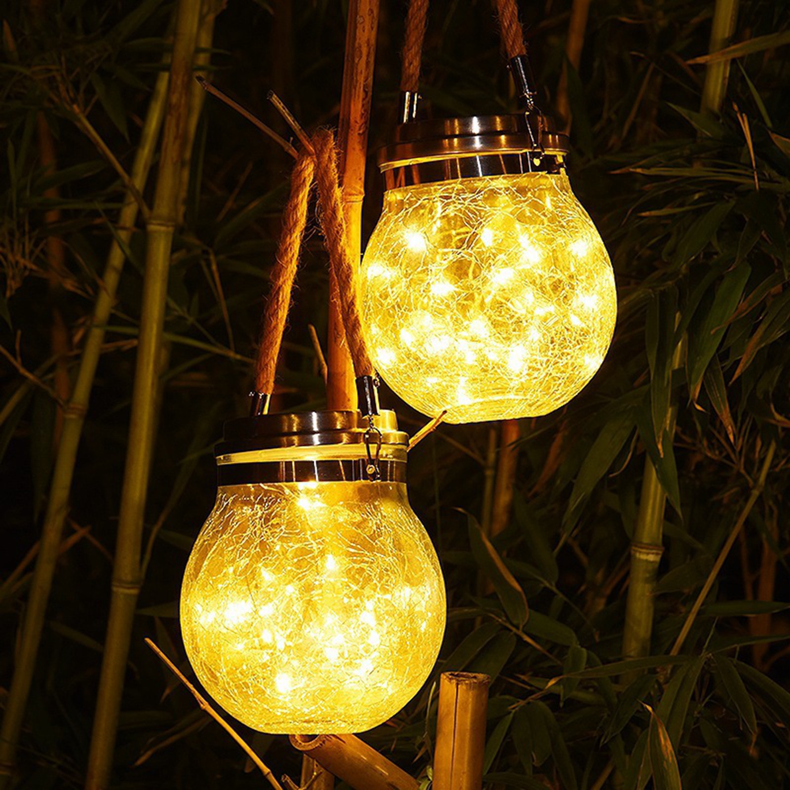 Solarlaterne Aus Crackle-glas, 30 Leds, Wasserdicht, Hängend In Krugform, Für Terrasse, Hof Oder Fest, Warmweißes Licht.