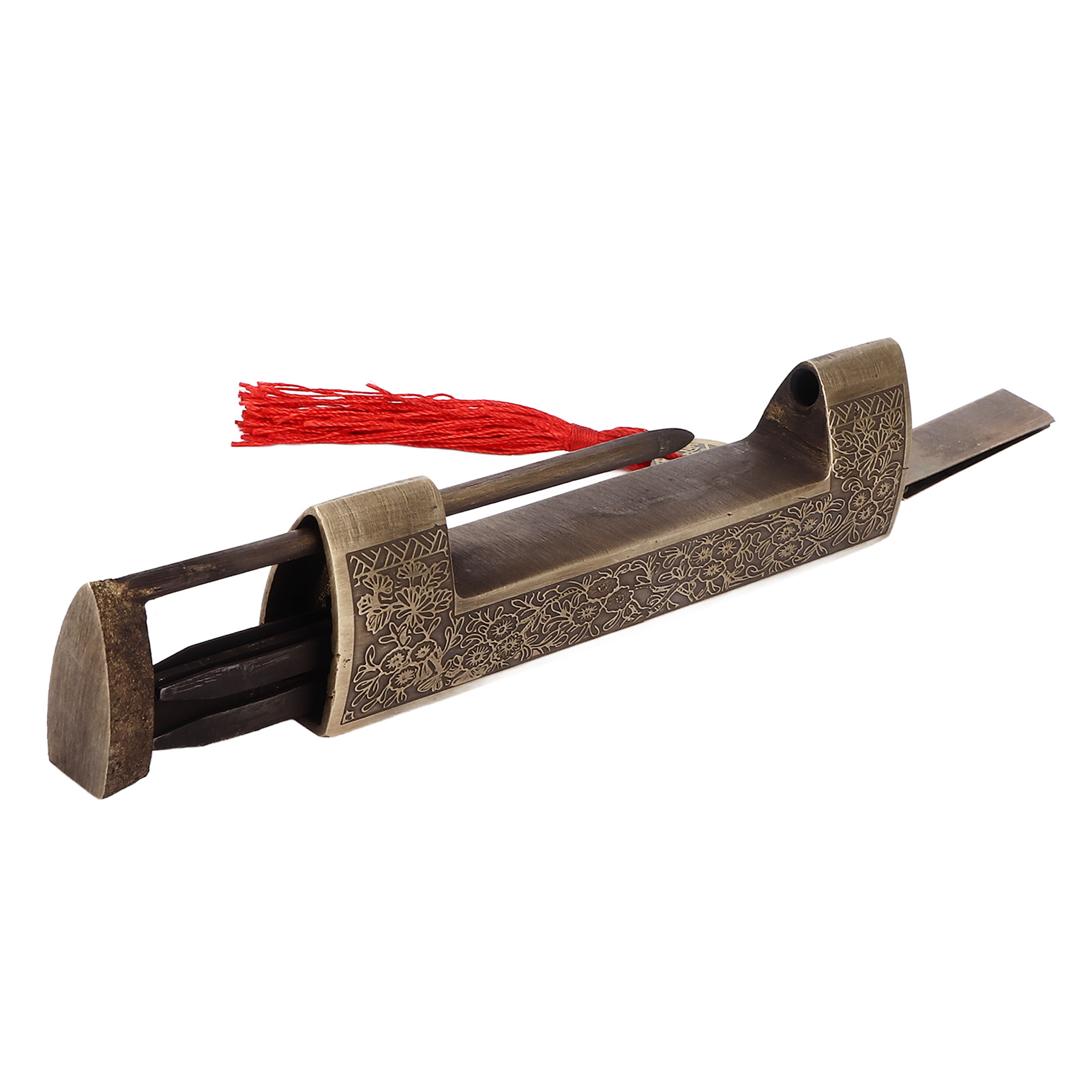 Antikes Chinesisches Vorhängeschloss Im Retro-stil, 9 Cm / 3,5 Zoll, Klassisches Muster, Horizontales Messingschloss Für Geschenkboxen Und Schränke