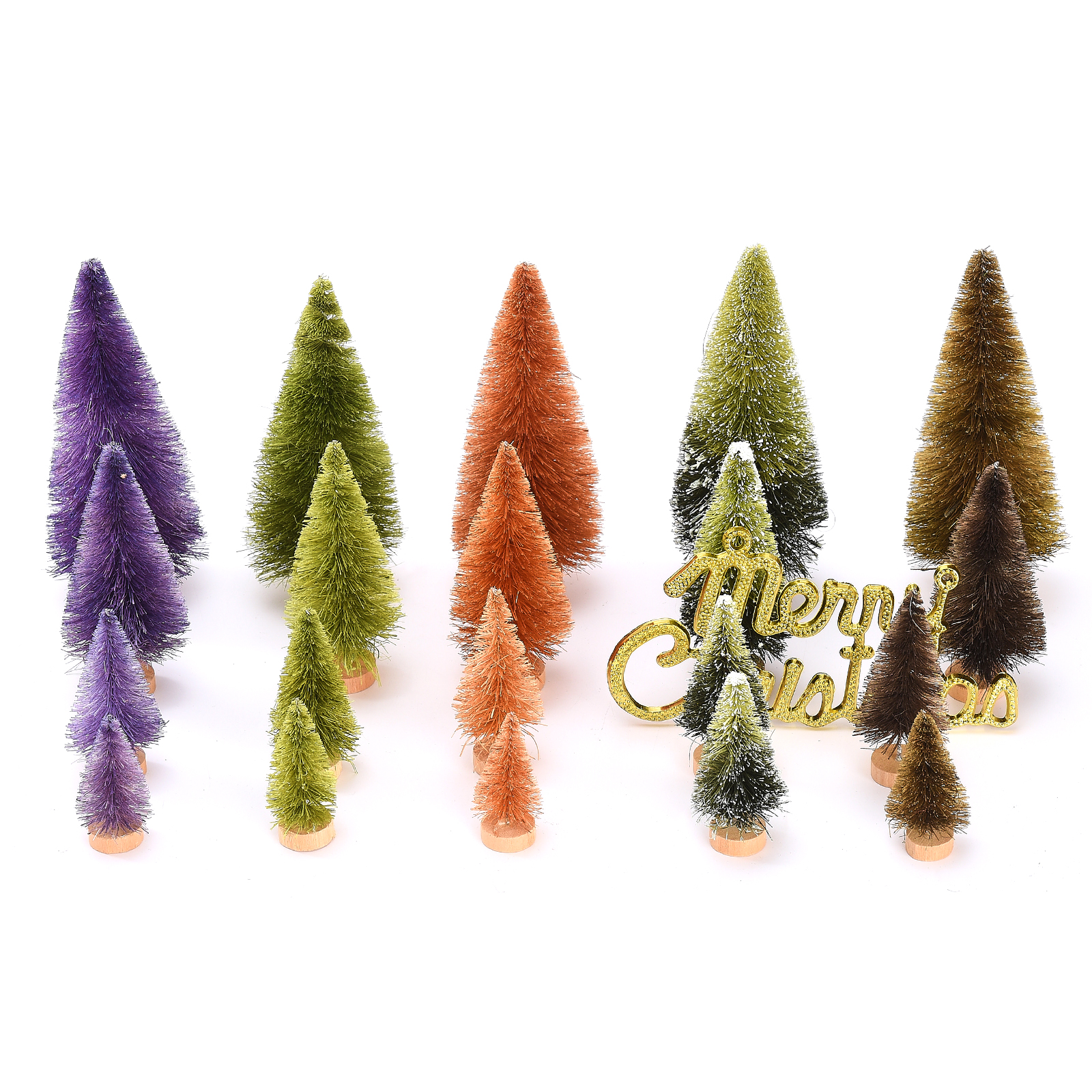 Set Mit 21 Künstlichen Weihnachtsbäumen Aus Sisalholz