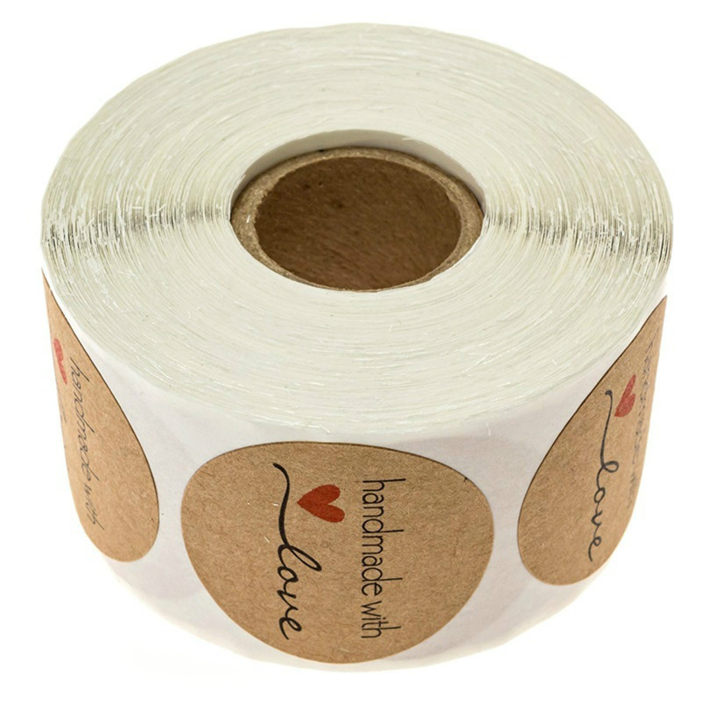 500 Runde, Selbstklebende Etiketten Aus Kraftpapier, Handgefertigt Mit Liebe, Zum Verschenken