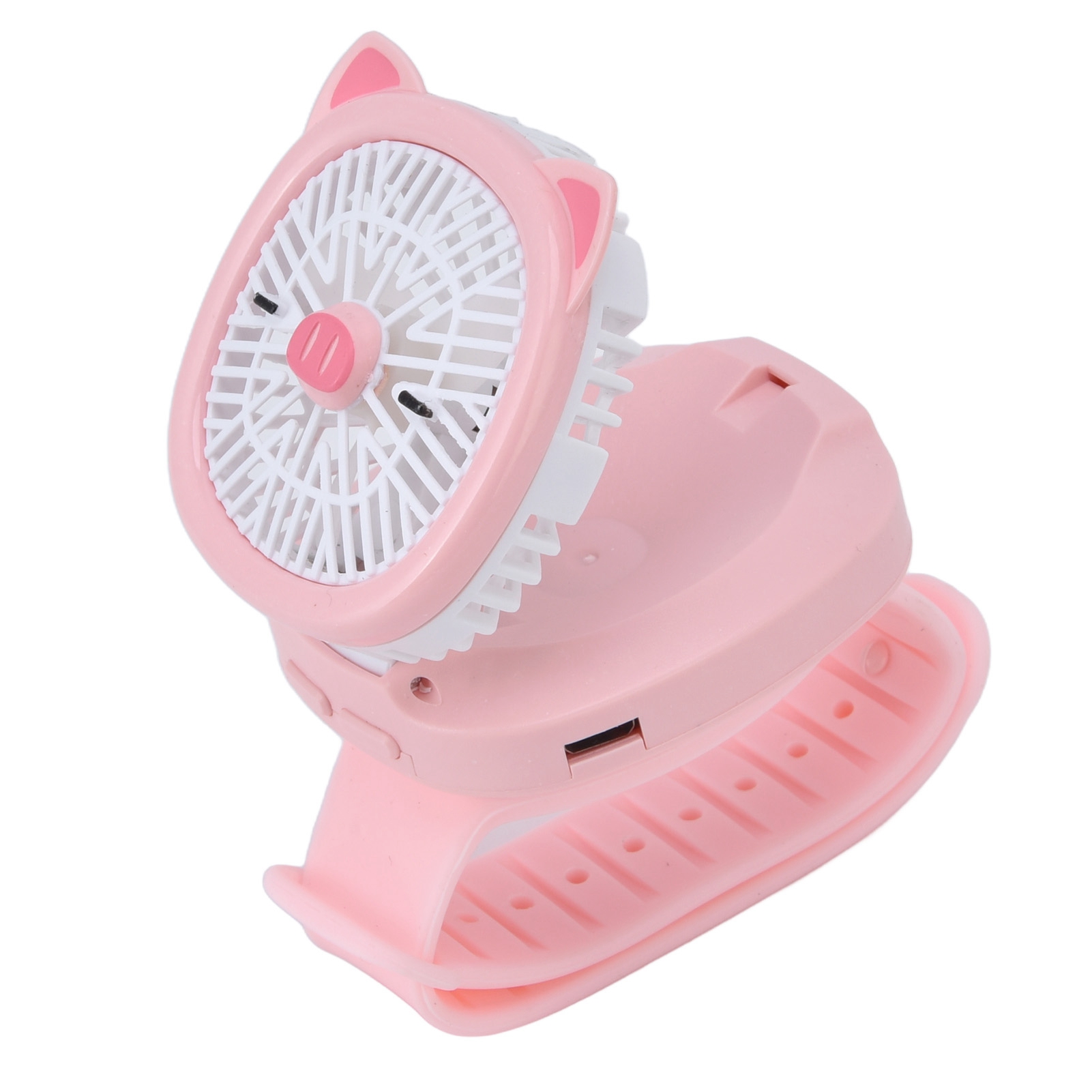 Cartoon-uhr-ventilator, Usb-ladefunktion, Kunststoff-armbandventilator, Kabelloser Mini-uhr-ventilator Mit Abnehmbarem Armband, Ventilator Für Kinder Für Draußen, Rosa Schweinchen