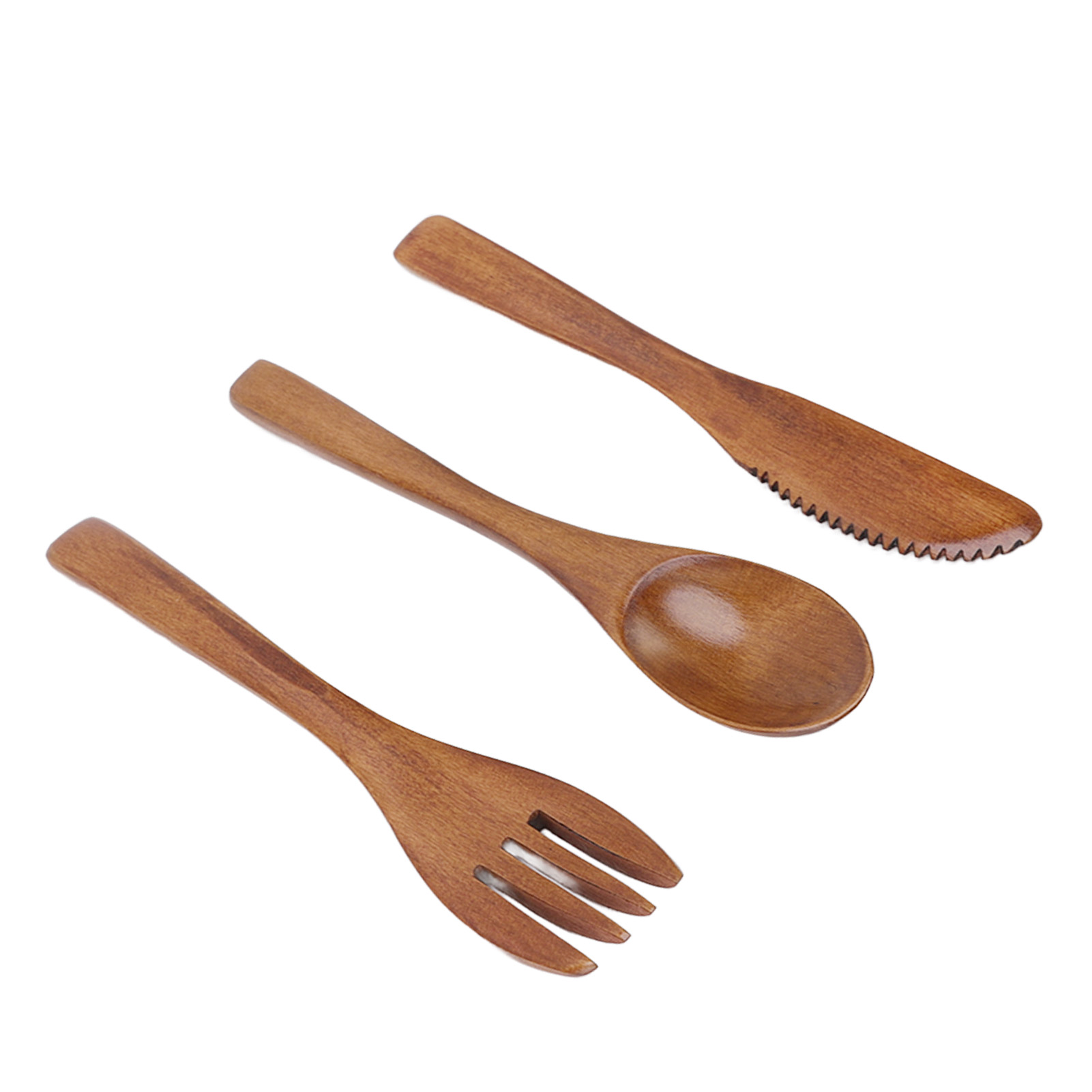Phoebe 3-teiliges Holzbesteckset Mit Geraden Griffen, Wiederverwendbar, Für Den Haushalt.