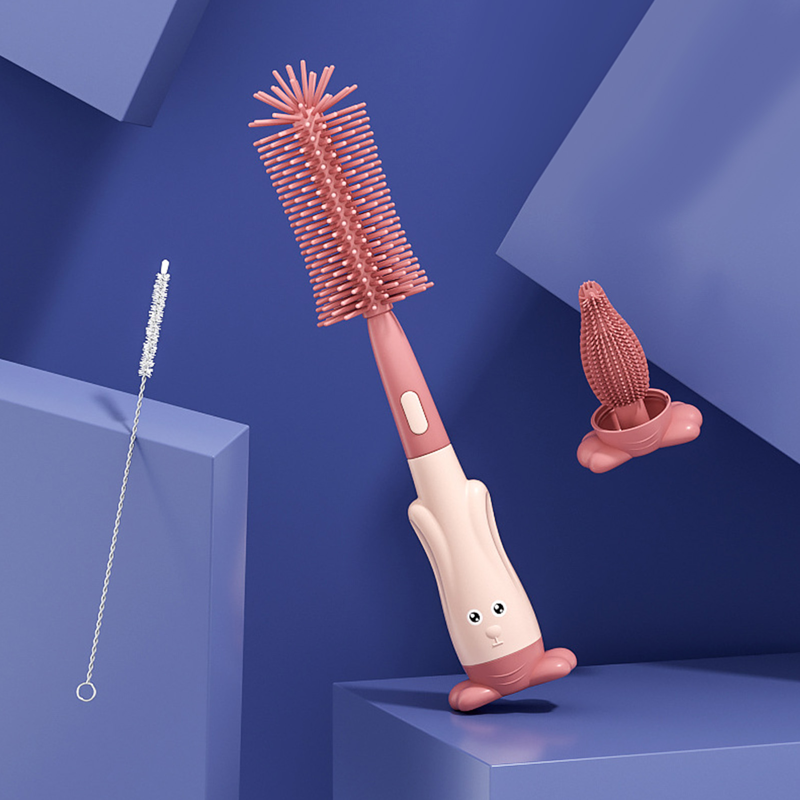 Babyflaschen-reinigungsbürsten-set Mit Clip, Aus Lebensmittelechtem Silikon, Geruchlos Und Umweltfreundlich (rot).