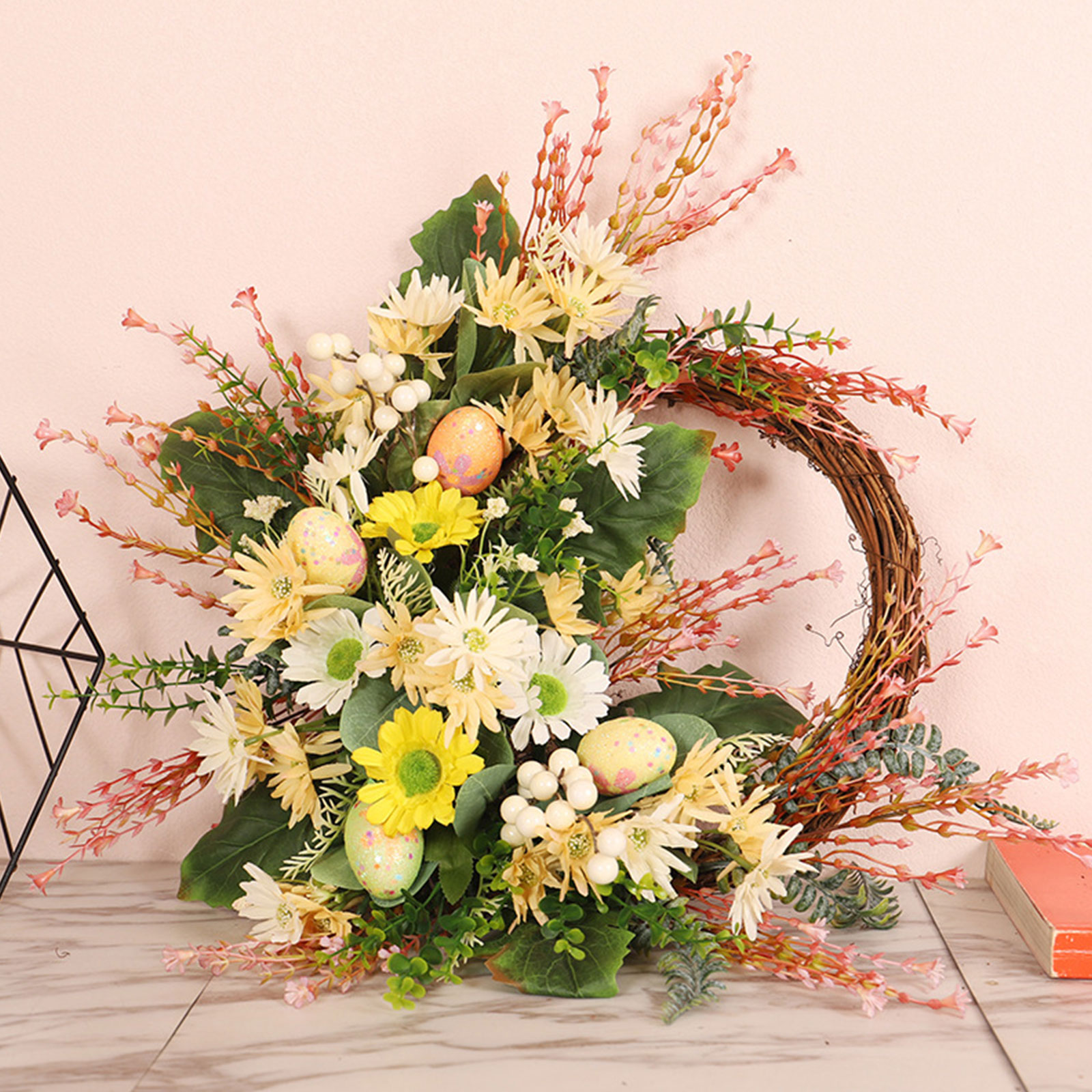 Künstlicher Halbkranz Aus Wilden Chrysanthemen, Osterdekoration Für Die Haustür