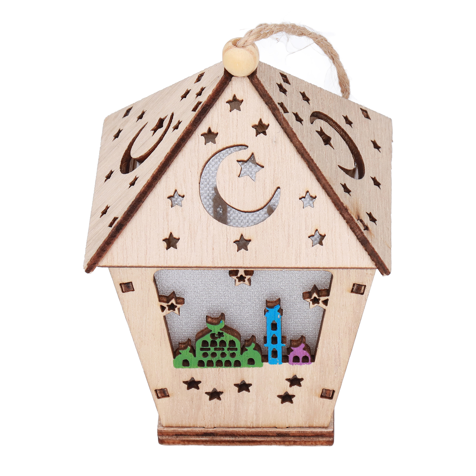 Ramadan-lampe, Dreidimensionale Hausform, Einzigartiges Design, Hängelampe, Dekorative Holzlampe, Kunsthandwerk, Ornamente