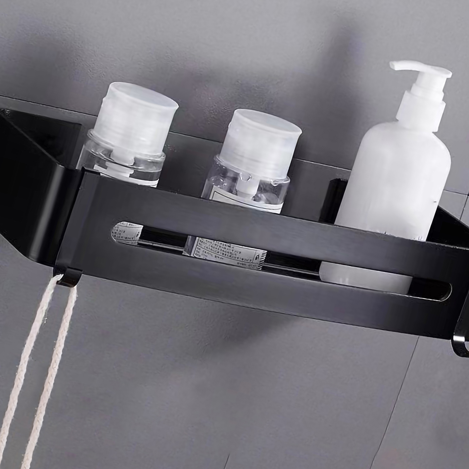 Schwarzes Rechteckiges Eckregal Aus Aluminiumlegierung, Kein Bohren Erforderlich, Für Bad Und Dusche.