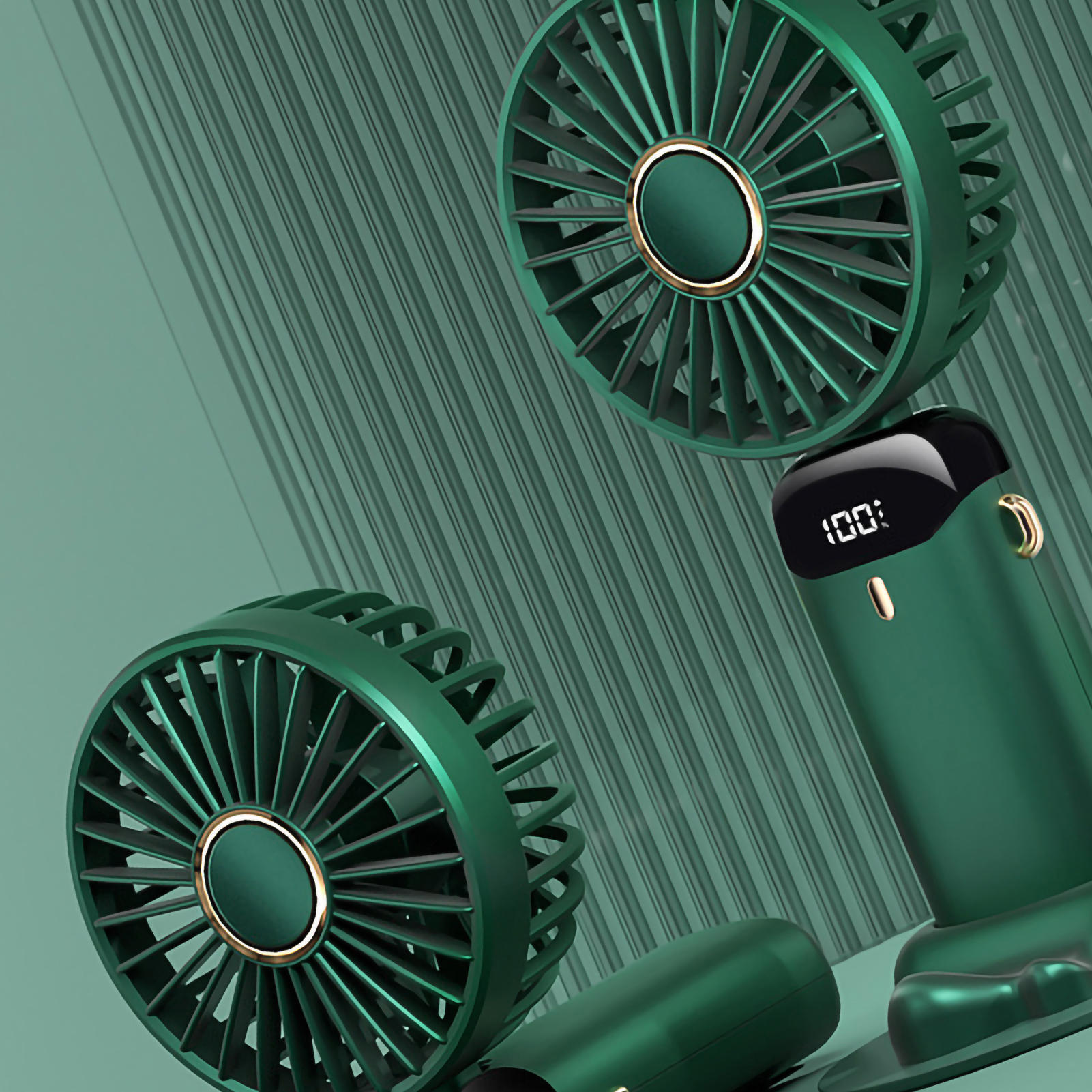Faltbarer Usb-ventilator Mit Digitalanzeige, Ergonomischem Griff, Kleiner Größe, Aus Abs Und Pc, Ideal Für Den Außeneinsatz, Grüne Farbe, 3000 M Reichweite, Aromadiffusor Und Kabel.