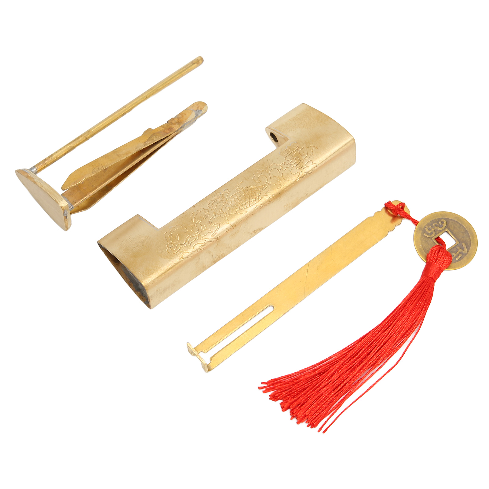 Antikes Messing-vorhängeschloss, Lochabstand 5,9 Cm, Exquisites, Rostfreies Chinesisches Fisch-vorhängeschloss Im Alten Stil, Horizontal, Für Schmuckkästchen, Messingfarbe