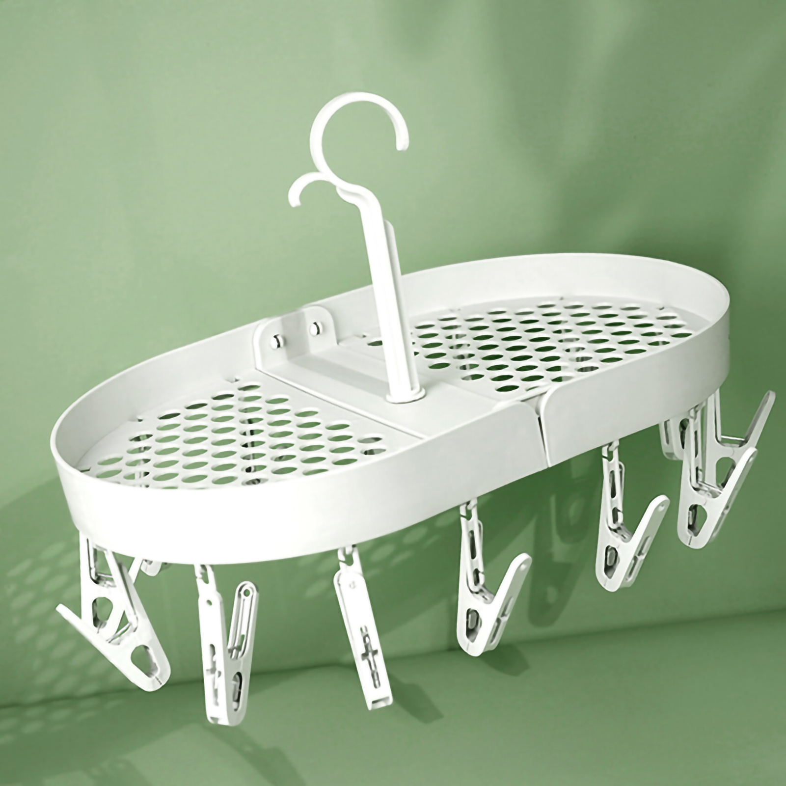 360° Drehbarer Geschirrständer Mit Kleinen Haken, Faltbar Und Mit Aufhängeclip, Beige, Ideal Für Zuhause Oder Studentenwohnheime.