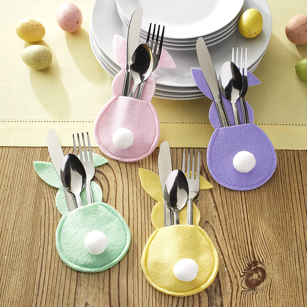 16-teiliges Osterhasen-bestecktaschen-set, Hasen-besteckhalter, Aufbewahrungstaschen Für Geschirr Und Küchenutensilien Für Zuhause, Partys Und Tischdekoration