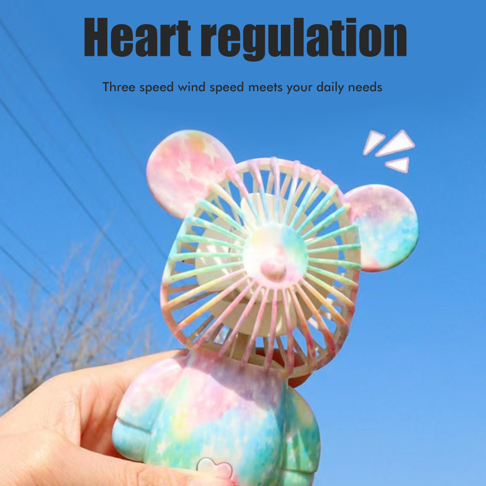 Tragbarer Handventilator, Niedlicher Bunter Bär, Wiederaufladbar, Ideal Für Outdoor-aktivitäten, Sommergeschenk Für Kinder (jungen Und Mädchen).
