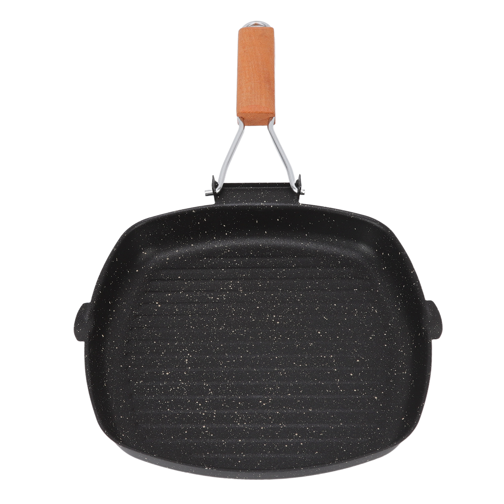 Klappbare Bratpfanne Für Den Außenbereich, Haushalt, Buchenholzgriff, Energiesparend, Antihaftbeschichtet, Streifenmuster, Steakpfanne, Spezialgrillpfanne, 24 X 24 Cm