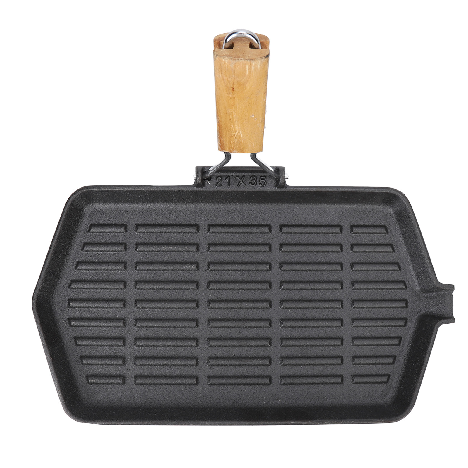 21 X 35 Cm Große Grillpfanne, Faltbar Und Tragbar, Aus Antihaftbeschichtetem Gusseisen, Mit Holzgriff, Ideal Zum Braten Von Steaks.