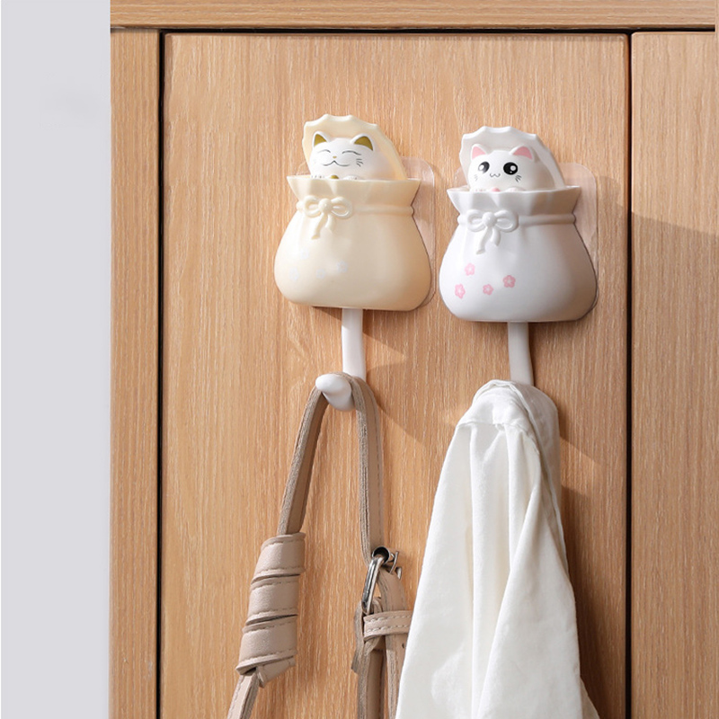 Niedlicher, Katzenförmiger Wandhaken, Selbstklebend Und Bohrfrei, Gelb.