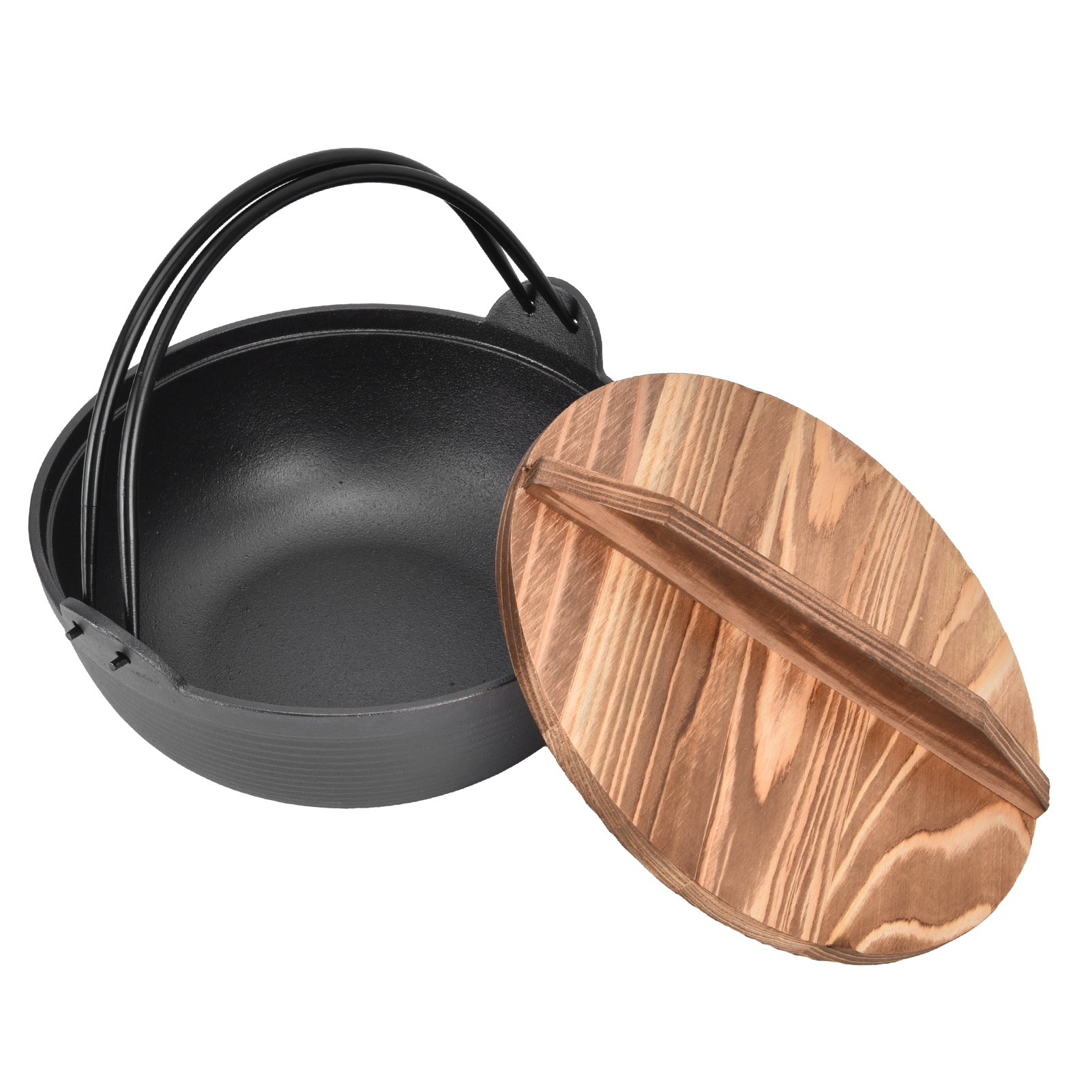 Sukiyaki-topf, 25 Cm (9,8 Zoll), Robust, Aus Gusseisen, Mit Holzdeckel, Antihaftbeschichtet, Gleichmäßige Hitzeverteilung, Vielseitig Einsetzbar