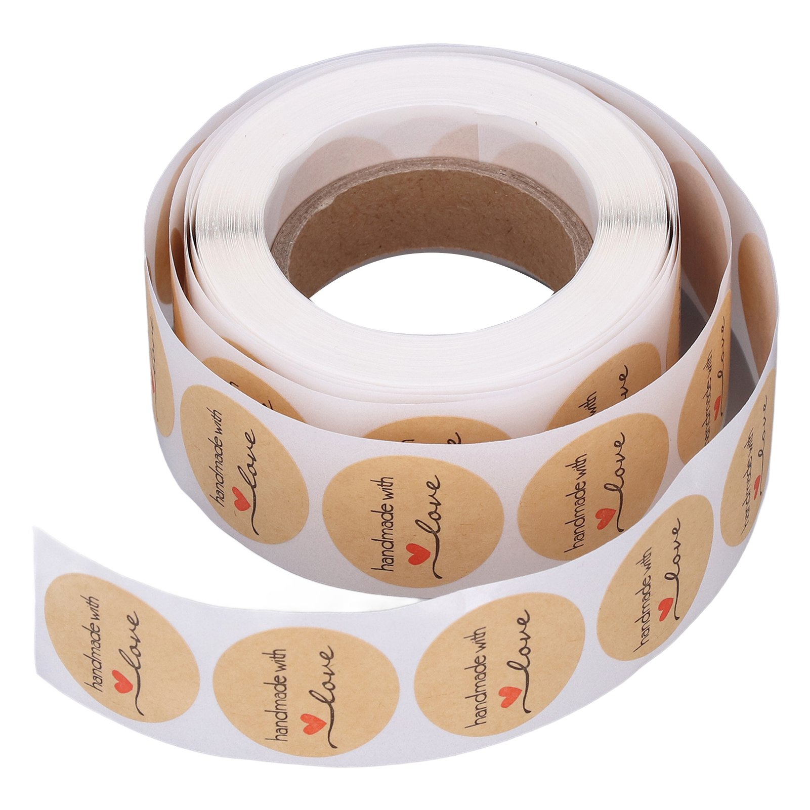 Rolle Kraftpapier-aufkleber, Handgefertigt Mit Liebe, Niedliches Herz-design, Etikettenaufkleber Für Lebensmittelkennzeichnung