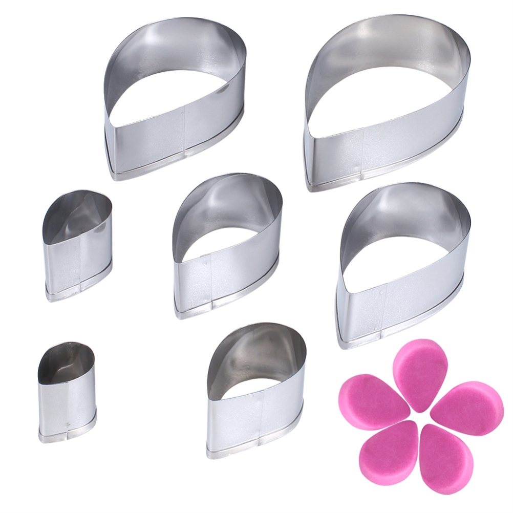 7-teiliges Rosen-ausstecher-set Aus Edelstahl In Tropfenform Für Fondant, Inklusive Blütenblatt-schablonen Und Tortendekorationswerkzeugen