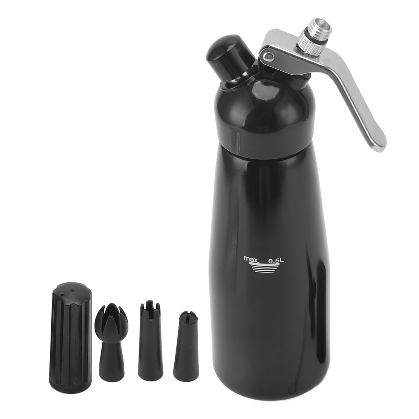 Sahnesiphon Aus Aluminium, Edelstahl Und Kunststoff, 500 Ml, Mit Drei Aufsätzen, Zum Kochen Und Für Desserts.