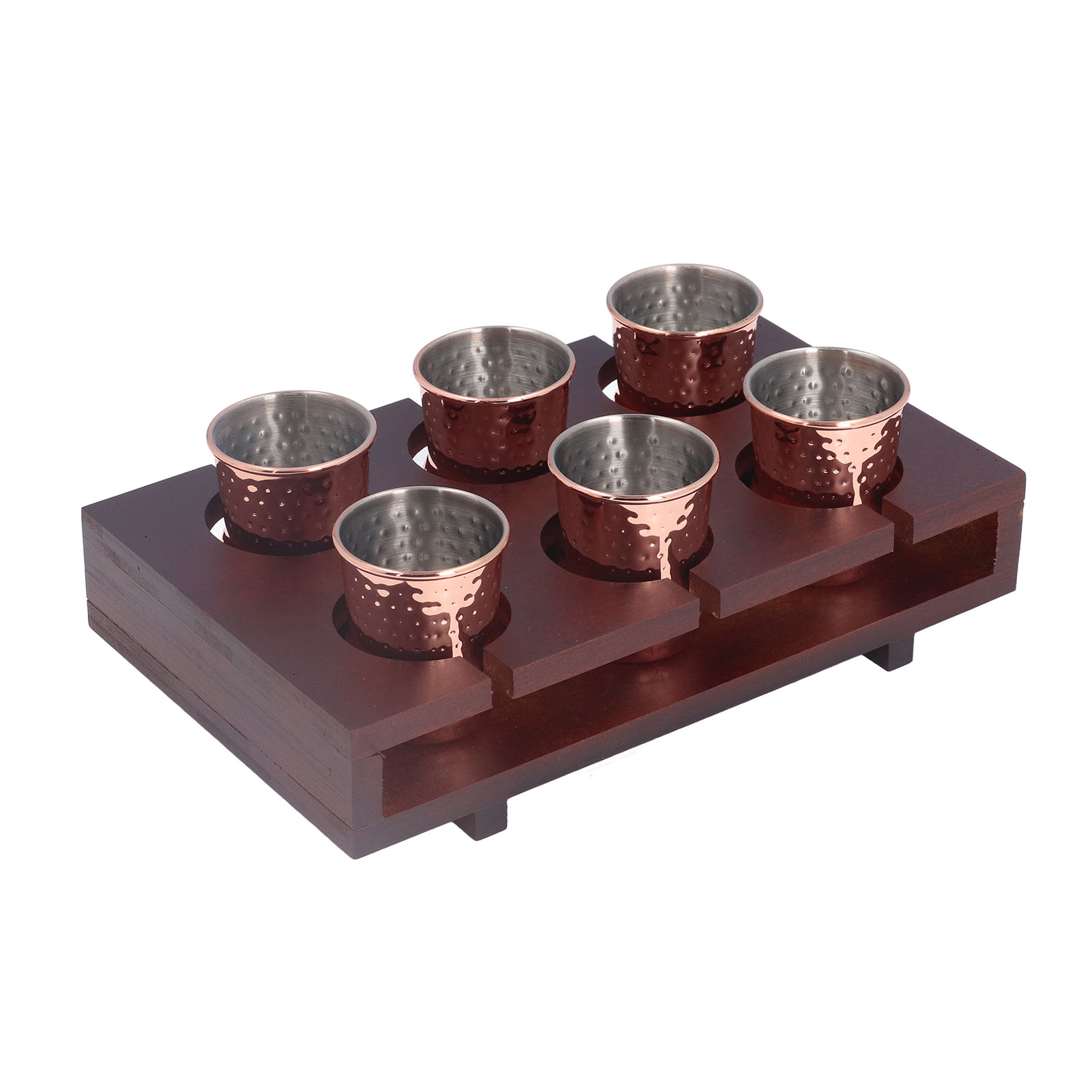 Set Mit 6 Moscow Mule Cocktailbechern Aus Kupferbeschichtetem Edelstahl (100 Ml) Mit Aufbewahrungsständer Für Ihre Partys Zu Hause.