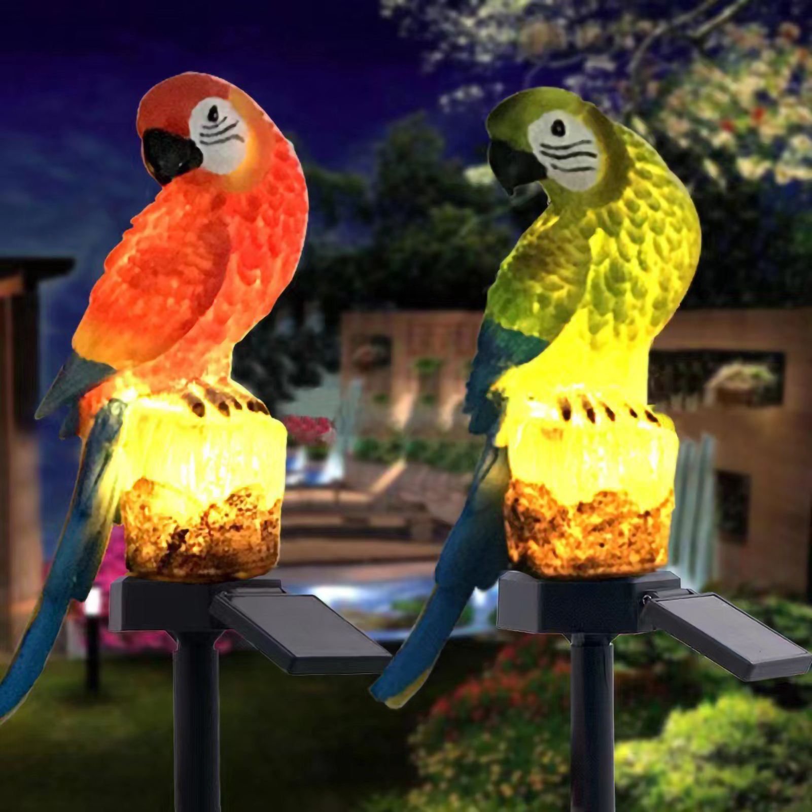 Solarbetriebene, Bodenmontierte Außenleuchte In Papageienform, Wasserdicht, Für Camping Und Den Einsatz Bei Nacht (grün).