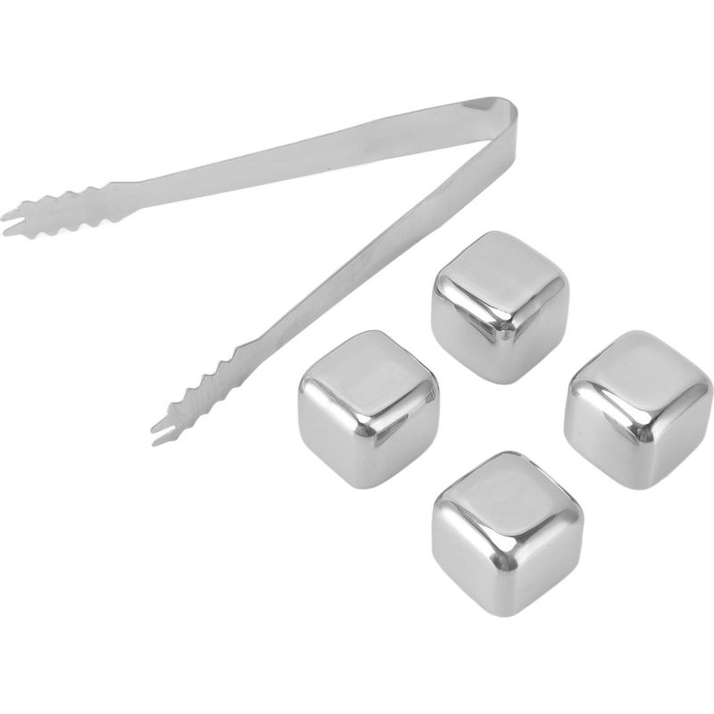 Set Mit 4 Wiederverwendbaren, Polierten Edelstahl-eiswürfelbehältern Inklusive Eiszange. Ideal Für Küche, Restaurant Und Büro.