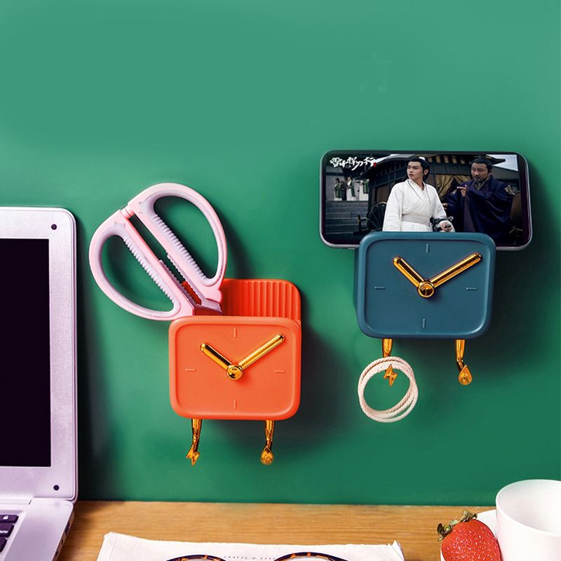 Multifunktionale, Wandmontierte Aufbewahrungsbox Aus Pp In Form Einer Uhr Mit Haken, Für Das Studentenzimmer Oder Den Nachttisch, Orange.