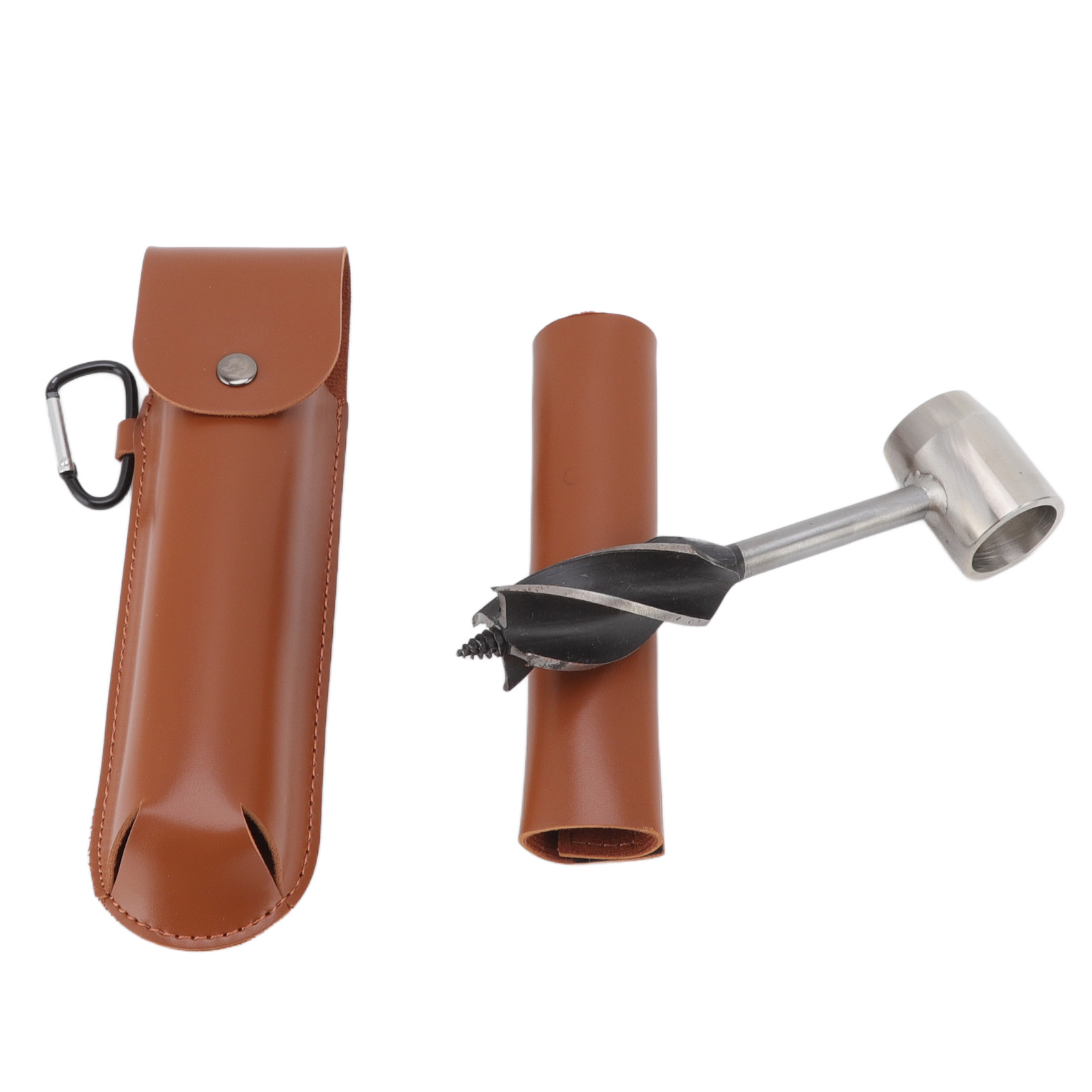 Manueller Bohrerschlüssel Für Holzbearbeitung, Multifunktionales Bohrwerkzeug, Braune Pu-ledertasche