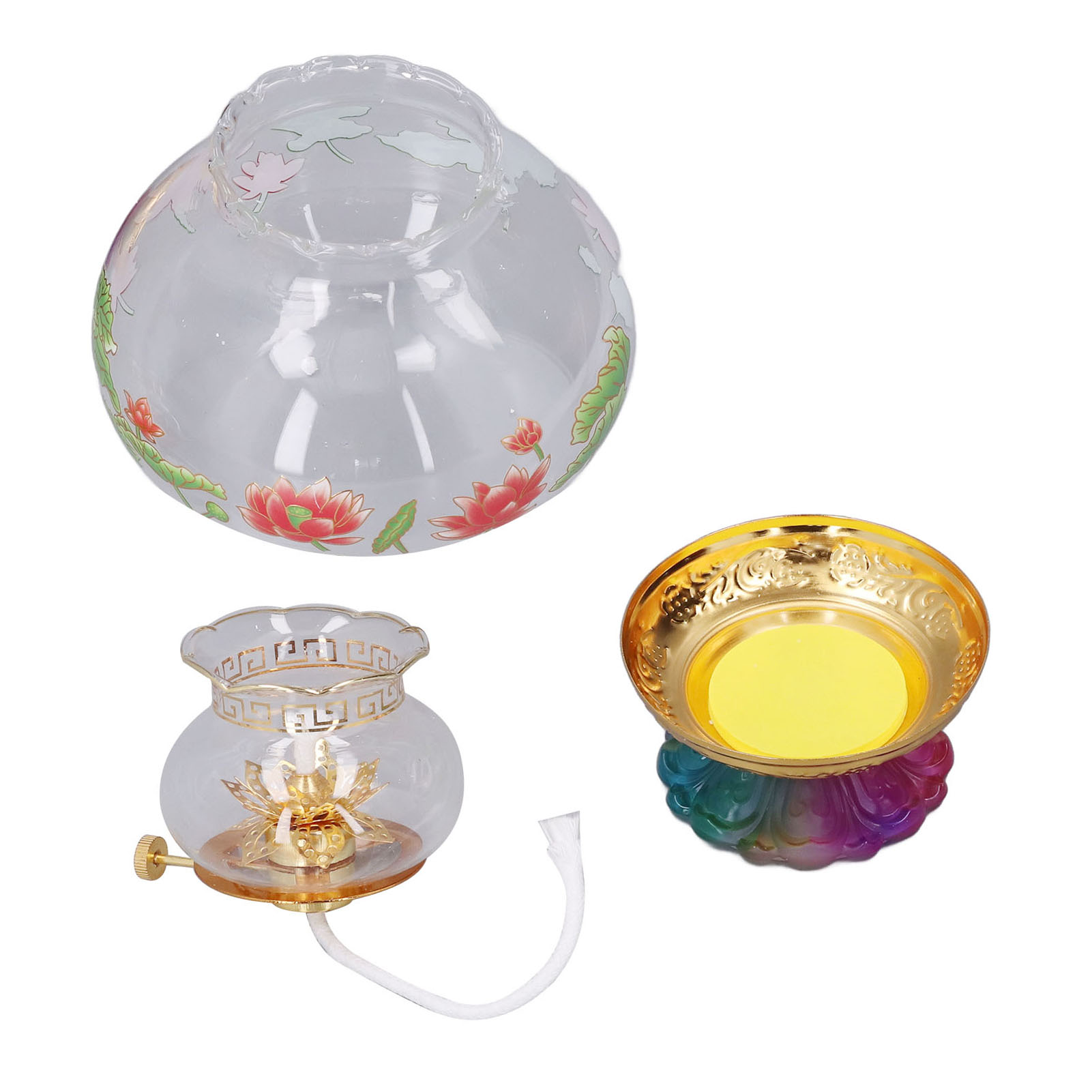 Petroleum-buddha-lampe In Klassischer Blumenform, Exquisite, Schöne, Elegante Retro-leuchte Für Zuhause Und Tempel (mittlere Blumenform Mit Farbverlauf Am Sockel)