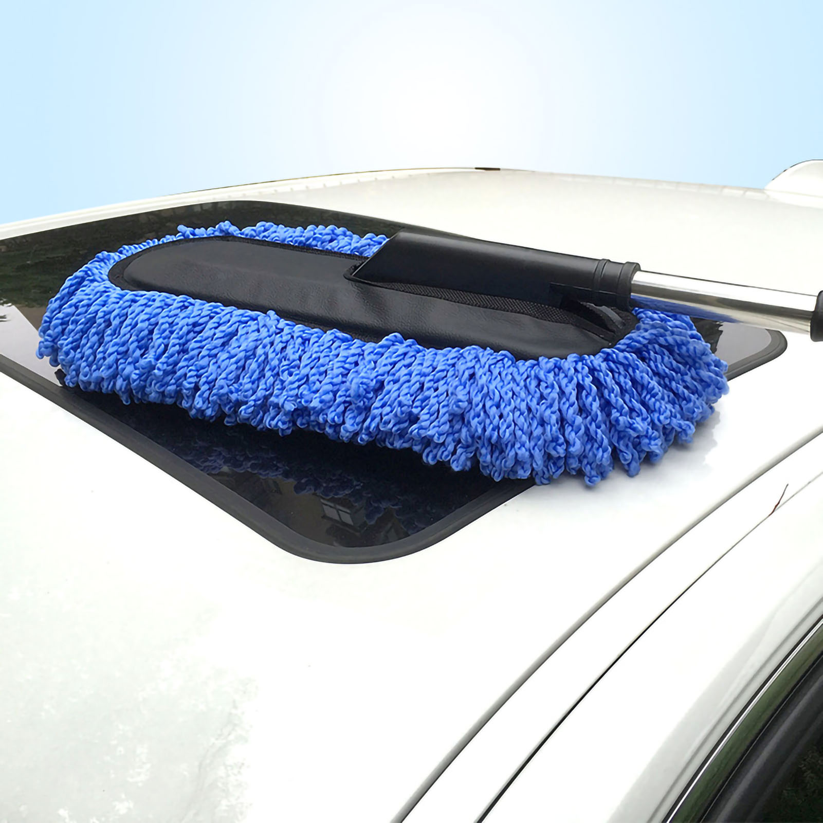 Weiche Mikrofaser-autowaschbürste, Kratzfest, Mehrzweckmopp Für Die Autopflege, Blau, Einziehbar