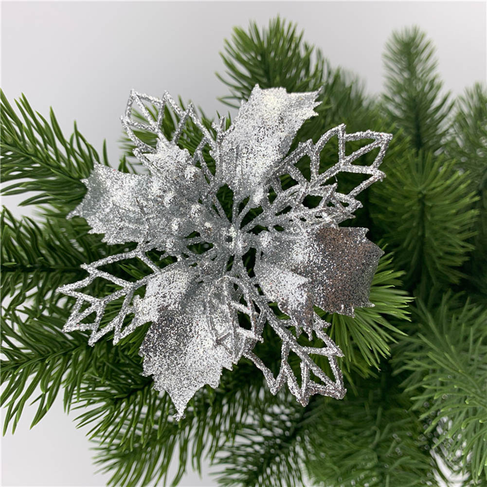 10 Künstliche Weihnachtsblumen Mit Glitzer, Weihnachtsdekoration